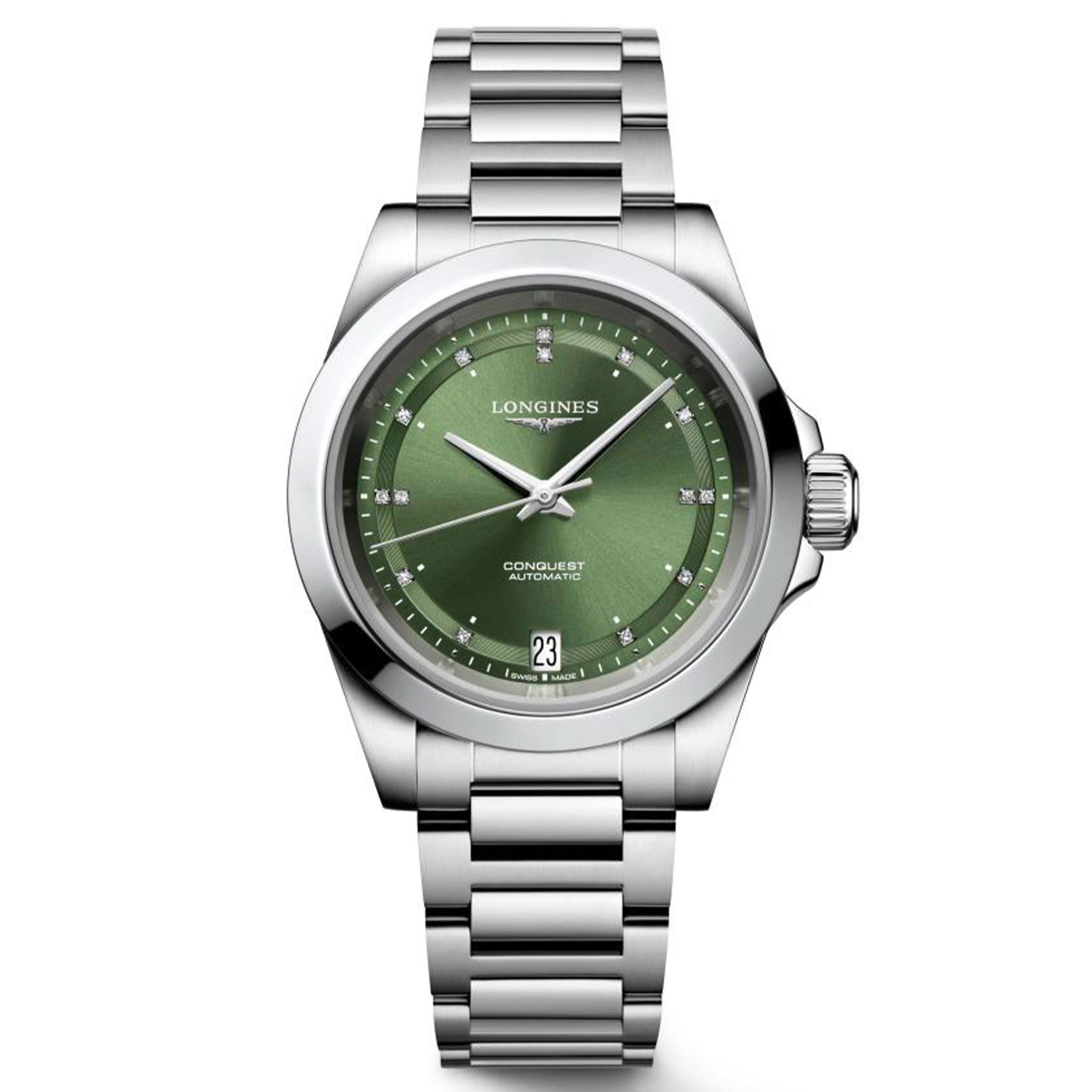 Longines Conquest Green Diamond Accented Dial Stainless Steel Bracelet Watch 34mm - L34304076