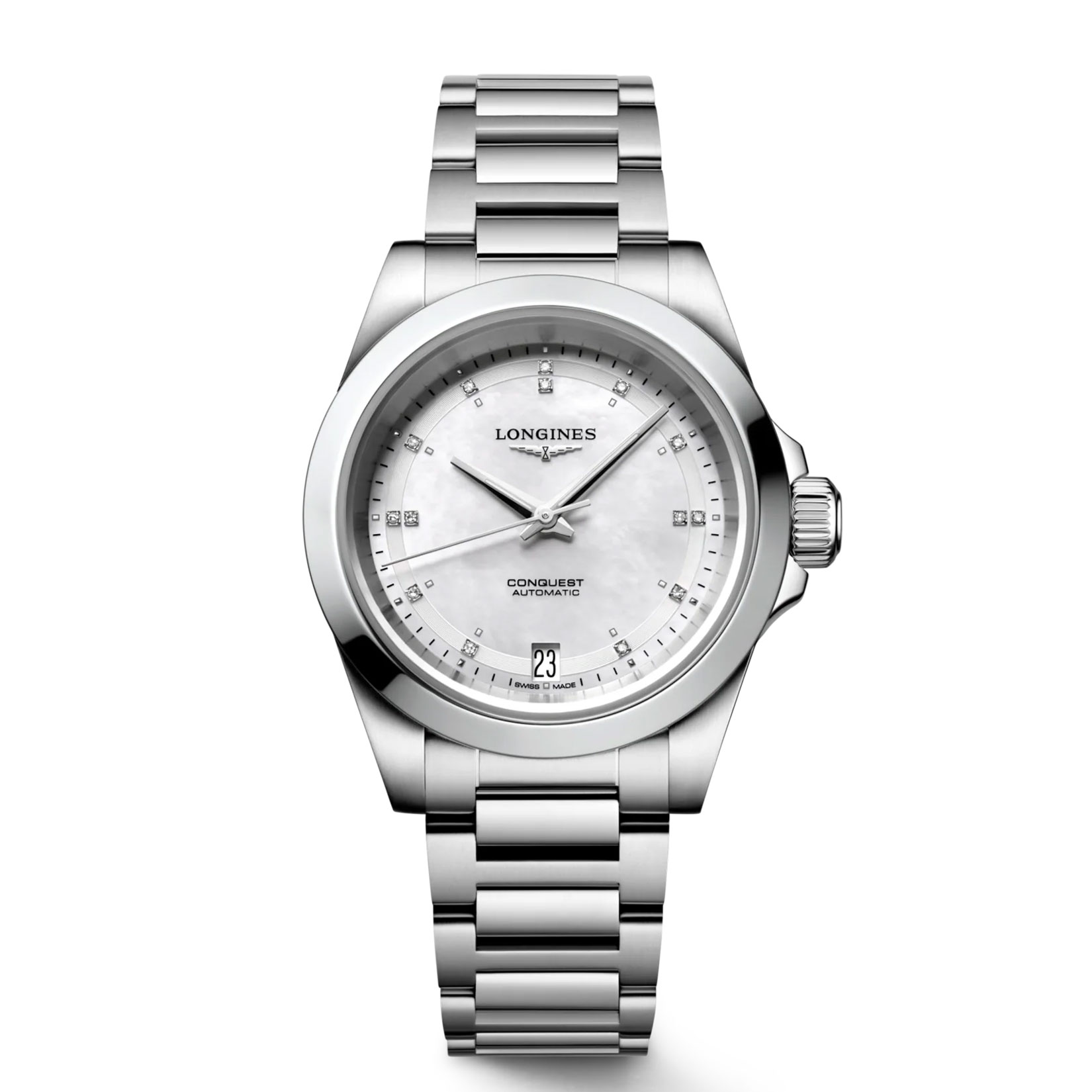 Conquest Mother of Pearl Diamond Accented Dial Stainless Steel Bracelet Watch 34mm - Longines L34304876