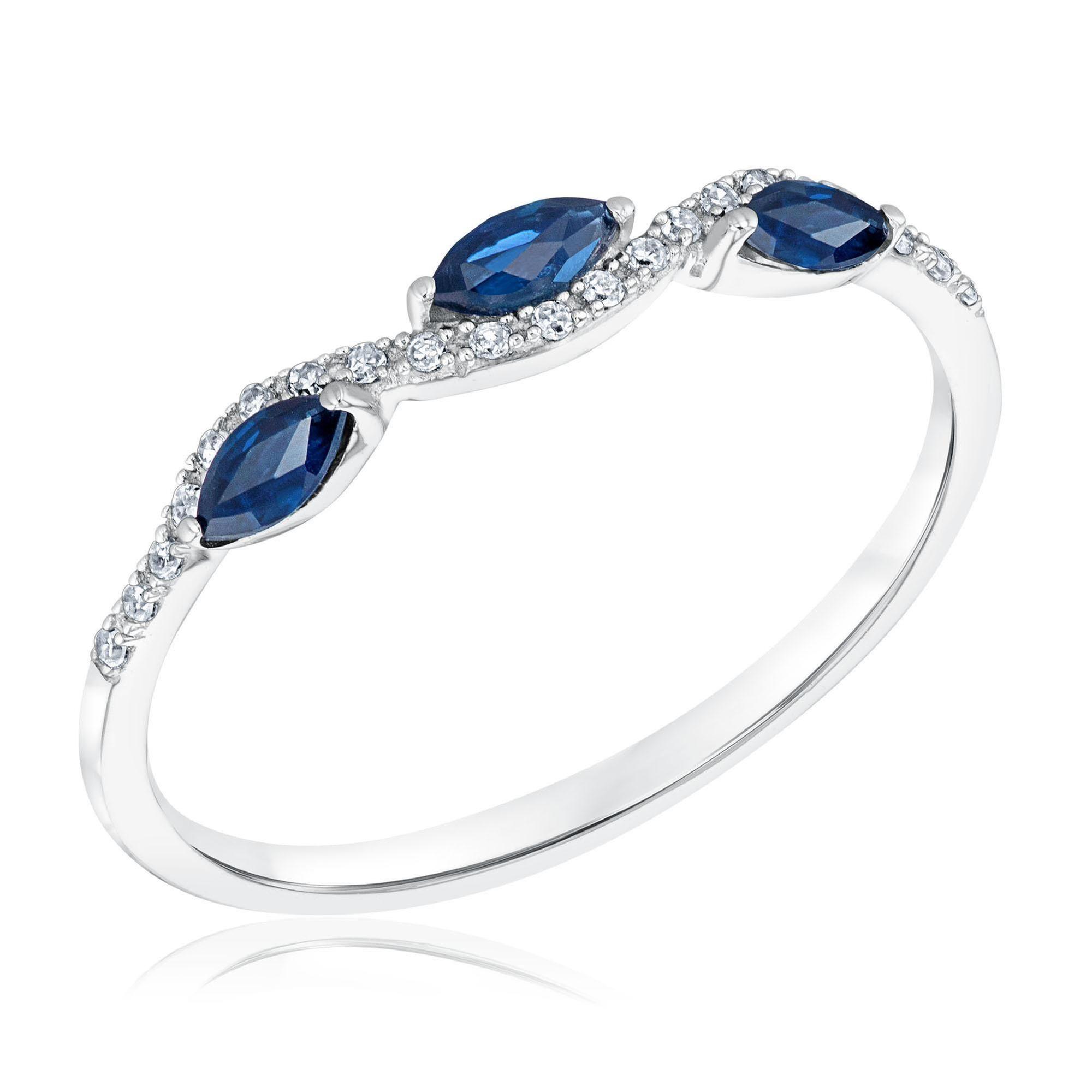 Marquise Blue Sapphire and Diamond Accent Band