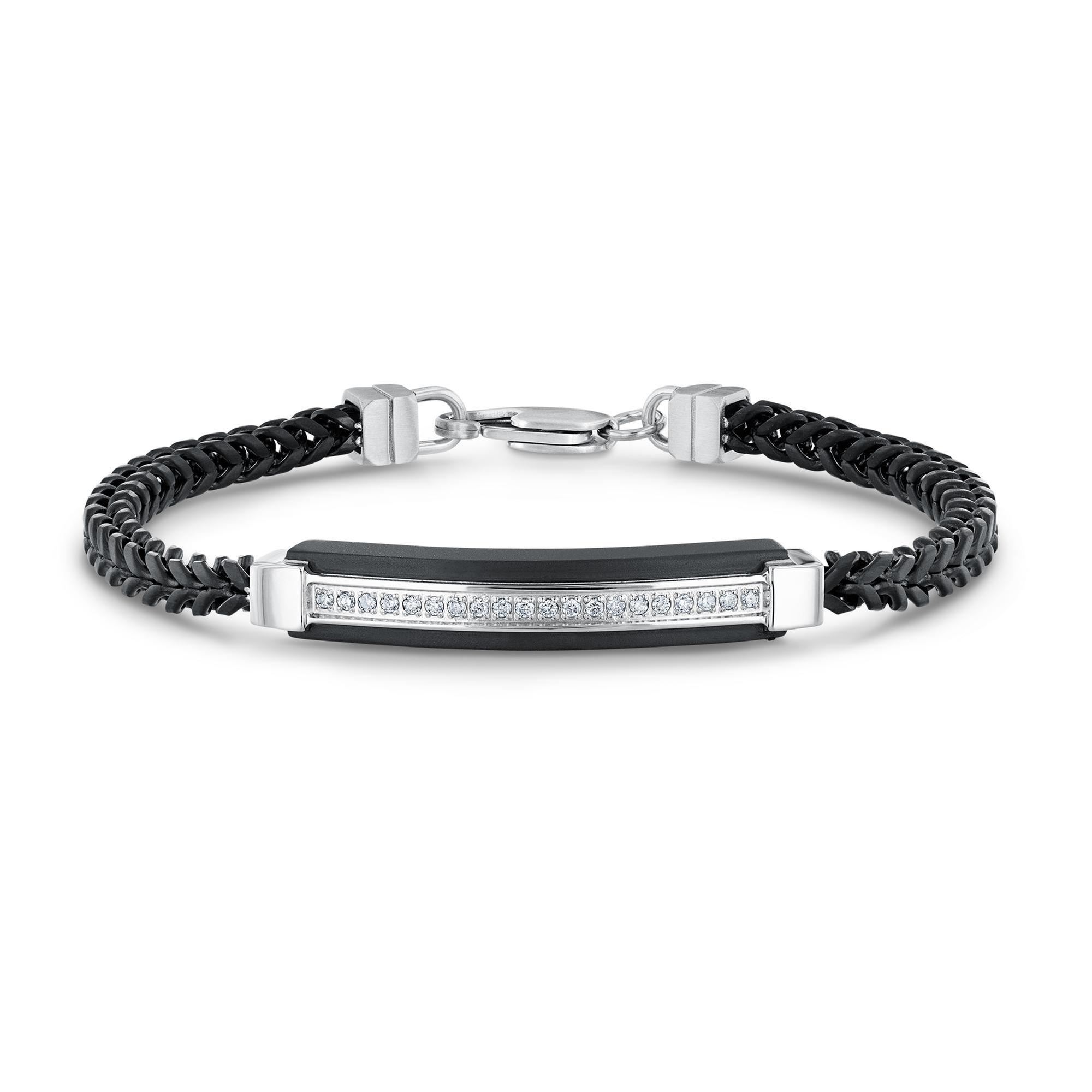 Men's Black Ion-Plated and Stainless Steel Diamond ID Bracelet 1/5ctw
