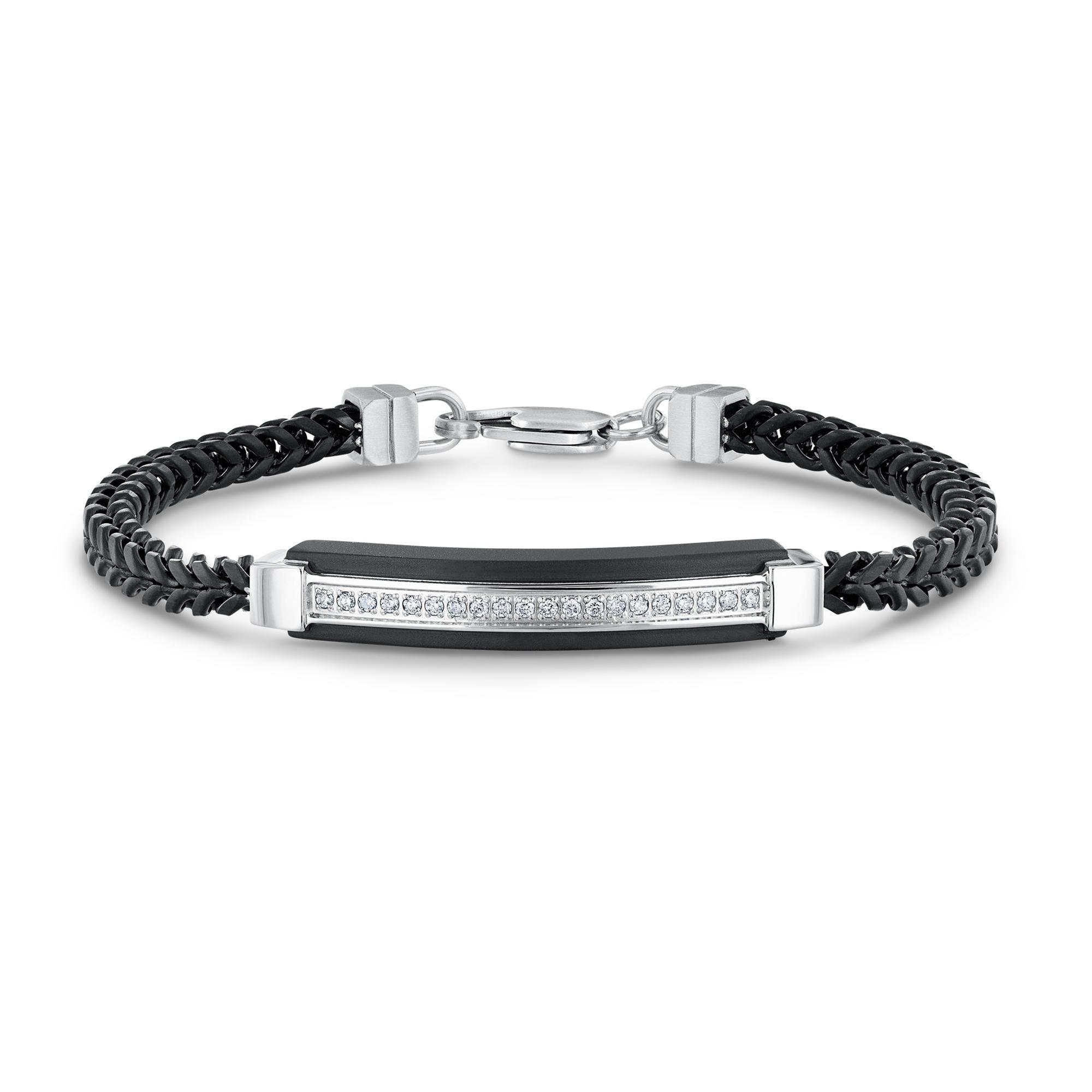 Men's Black Ion-Plated and Stainless Steel Diamond ID Bracelet 1/