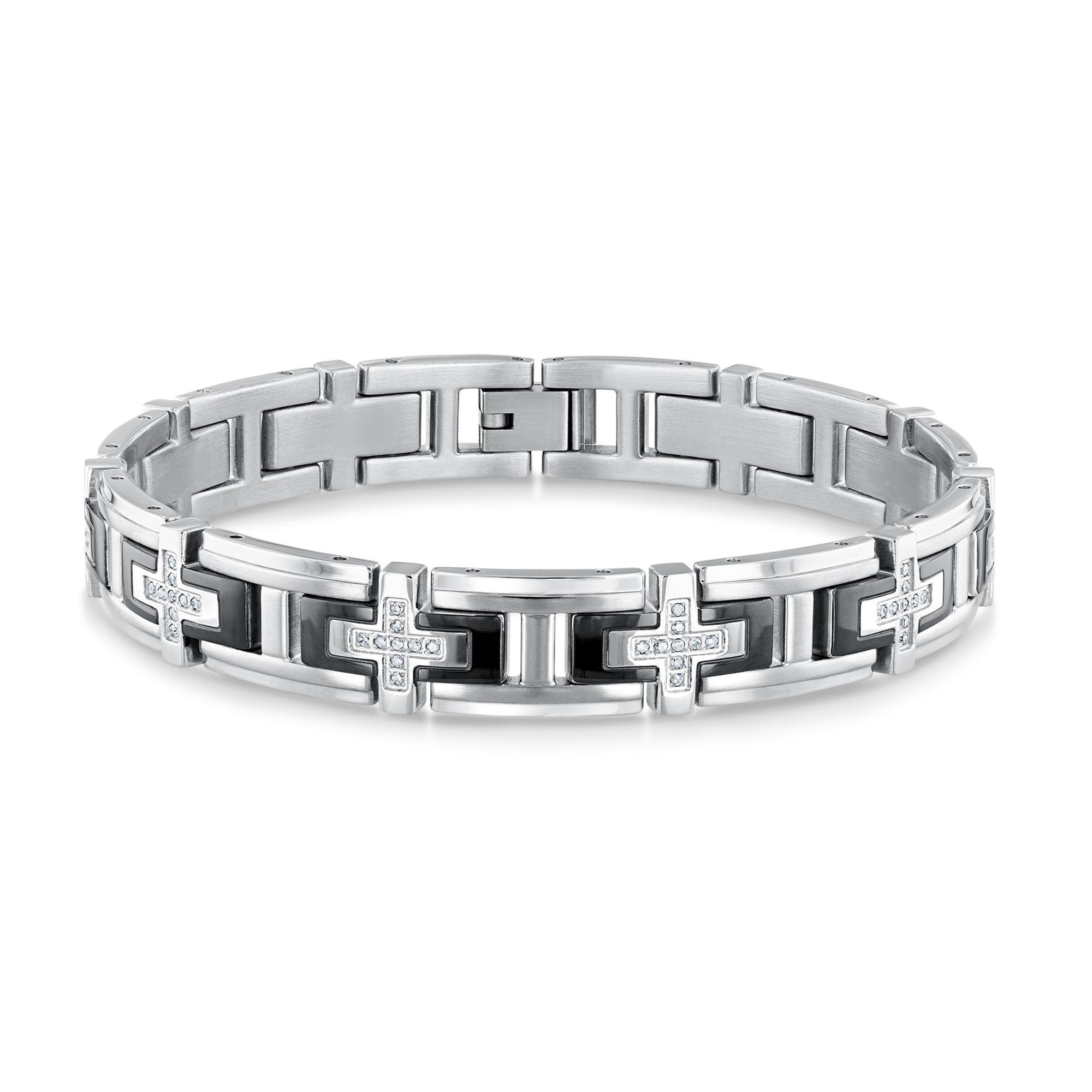 Men's Black Ion-Plated and Stainless Steel Diamond Link Bracelet 3/8ctw