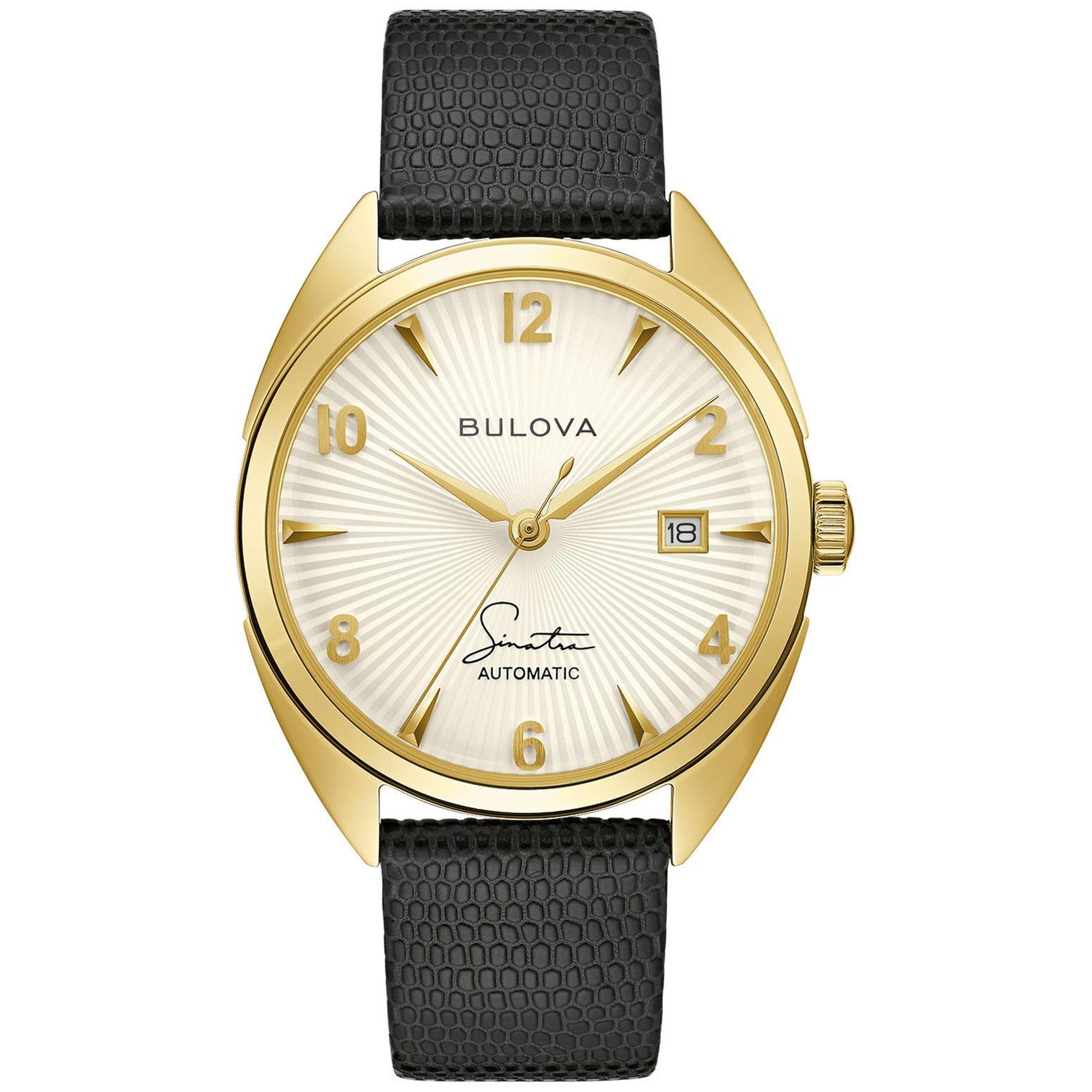 Frank Sinatra 'Fly Me To The Moon' Black Leather Strap Watch | 39mm | - Bulova 97B196