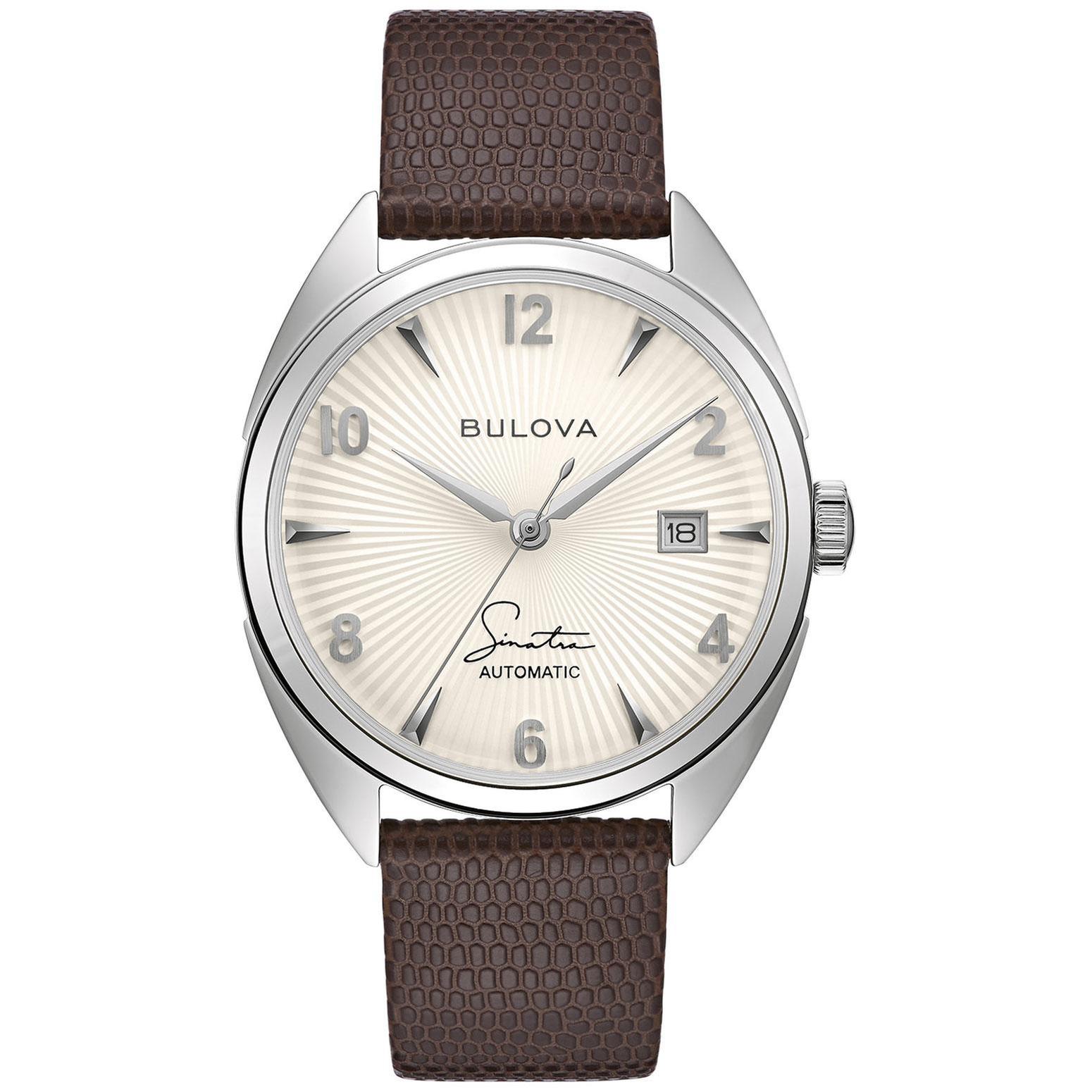 Men's  Frank Sinatra 'Fly Me To The Moon' Brown Leather Strap and Silver-White Dial Watch | 39mm | - Bulova 96B347