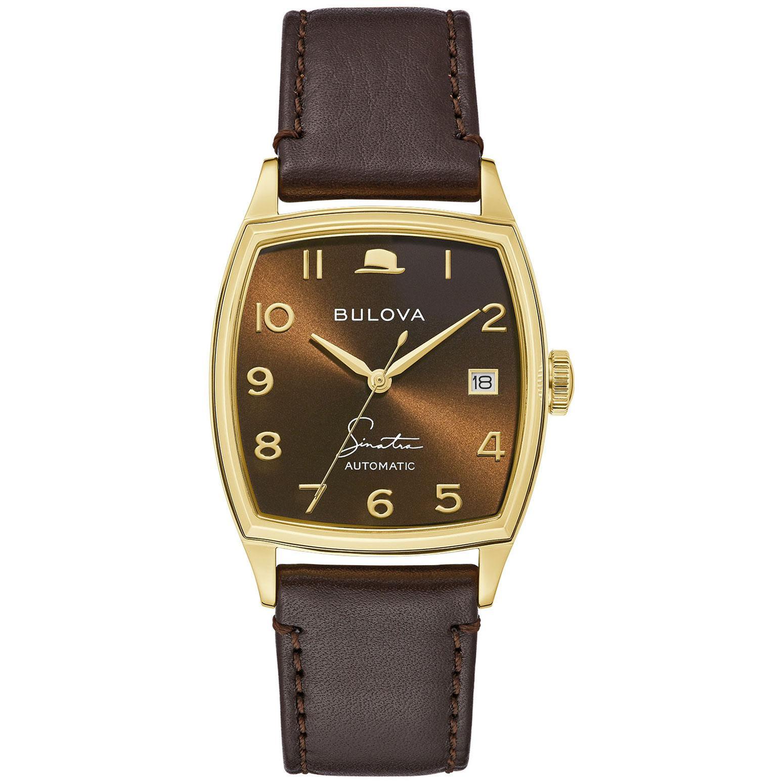 Men's  Frank Sinatra 'Young At Heart' Brown Leather Strap and Brown Dial Watch | 33.5mm | - Bulova 97B198