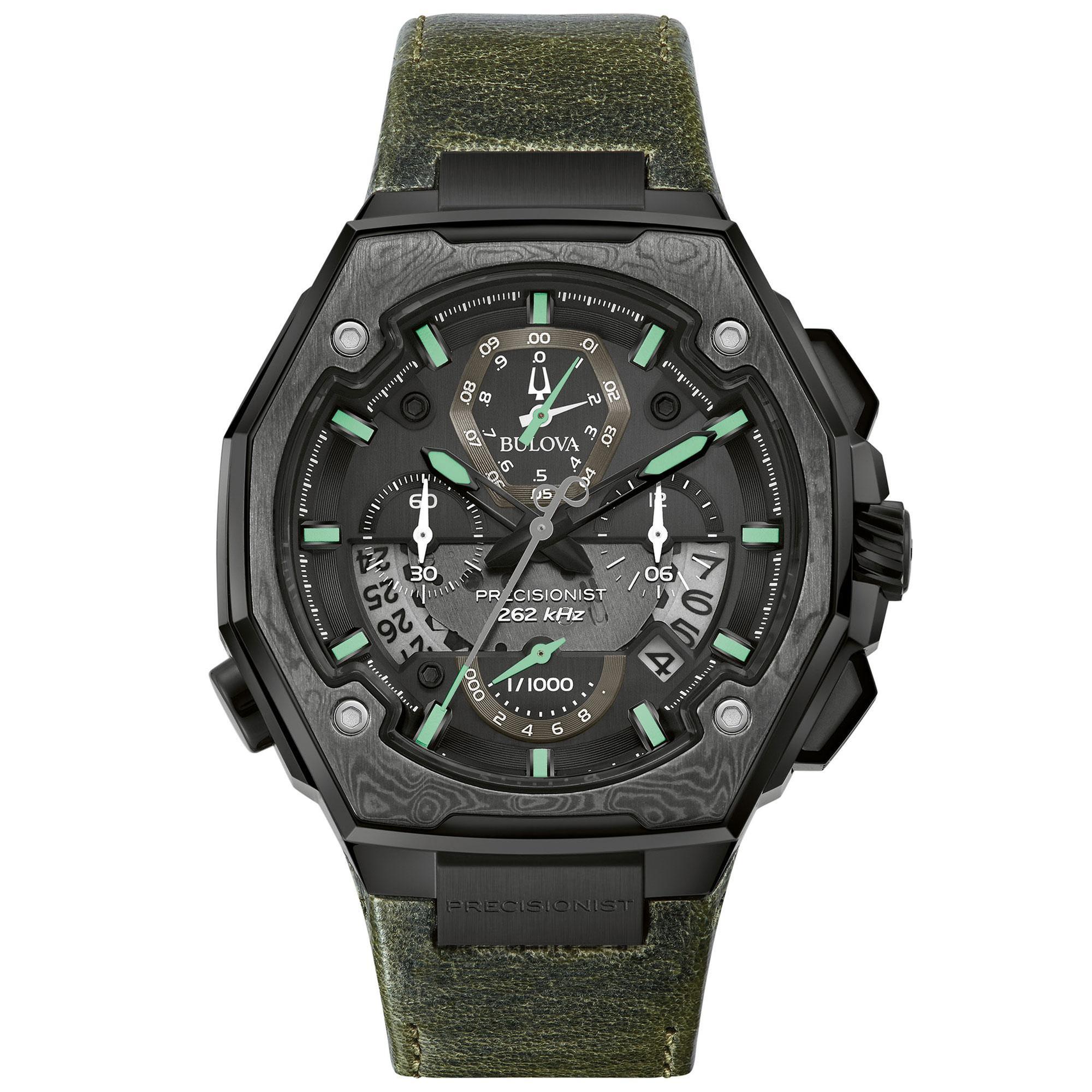 Men's  Precisionist X Special Edition Chronograph Green Leather Strap Watch | 44.5mm | - Bulova 98B355