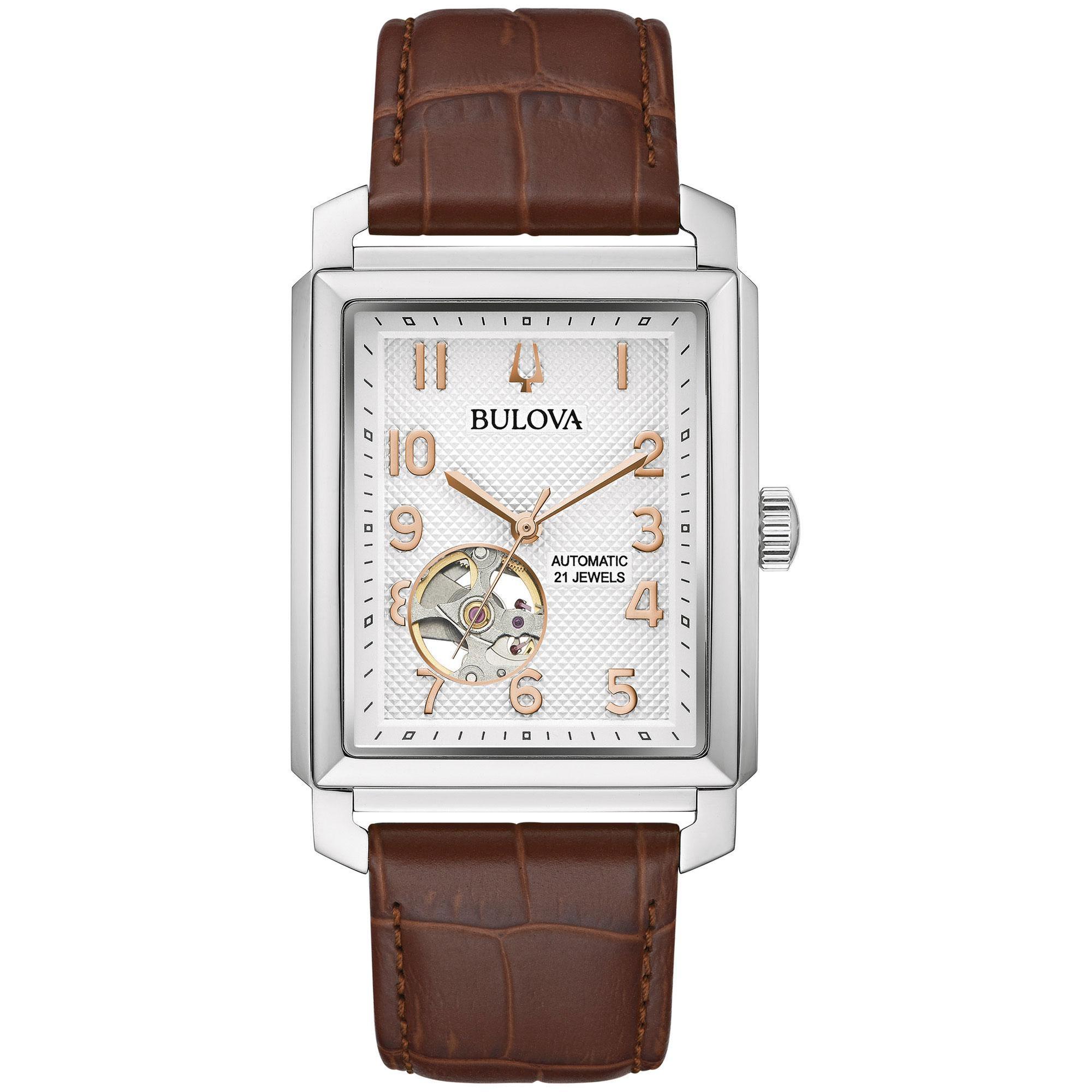 Men's Bulova Sutton Automatic Alligator-Grain Leather Strap Watch | 33mm | 96A268