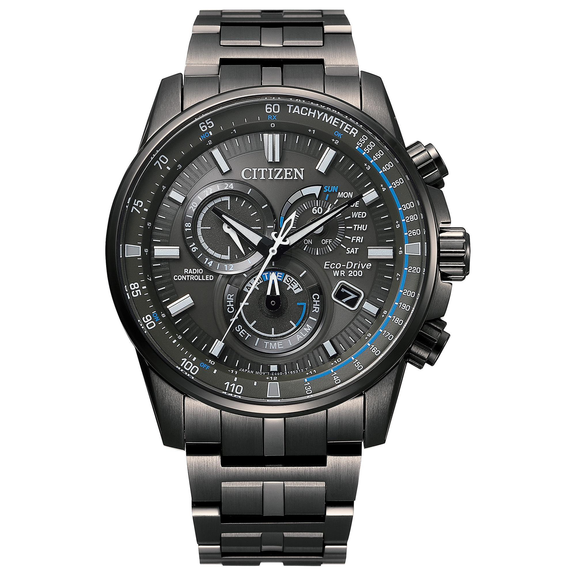 Men's Citizen Eco-Drive PCAT Chronograph Black Ion-Plated Watch |