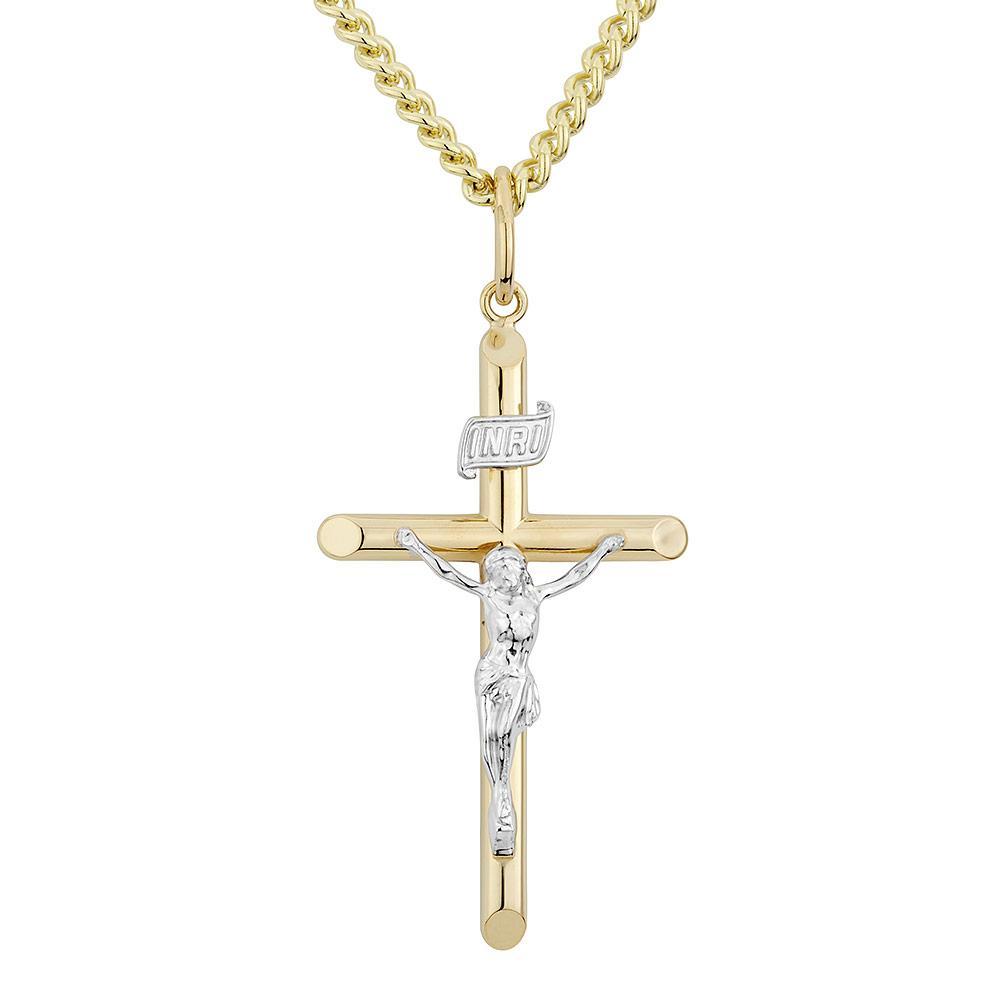 Men's Crucifix Two-Tone Religious Pendant With 24-Inch Chain