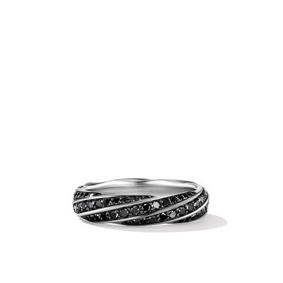 Men's David Yurman Cable Edge Band Ring in Recycled Sterling Silver with Pave Black Diamonds - Size 9