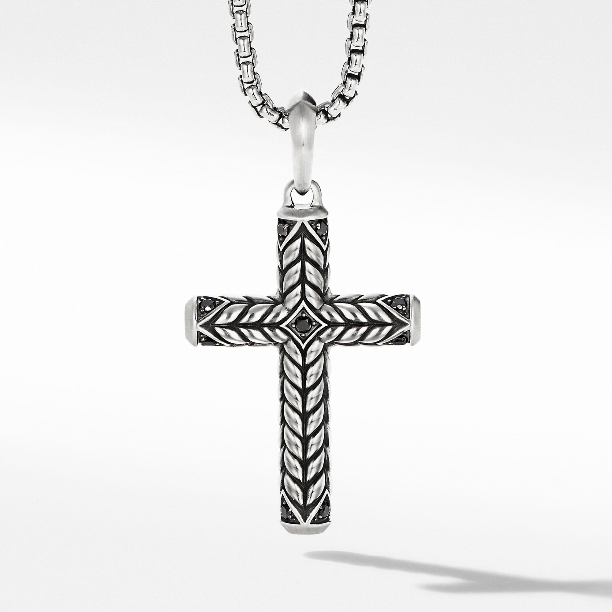 Men's David Yurman Chevron Sculpted Cross with Pave Black Diamond