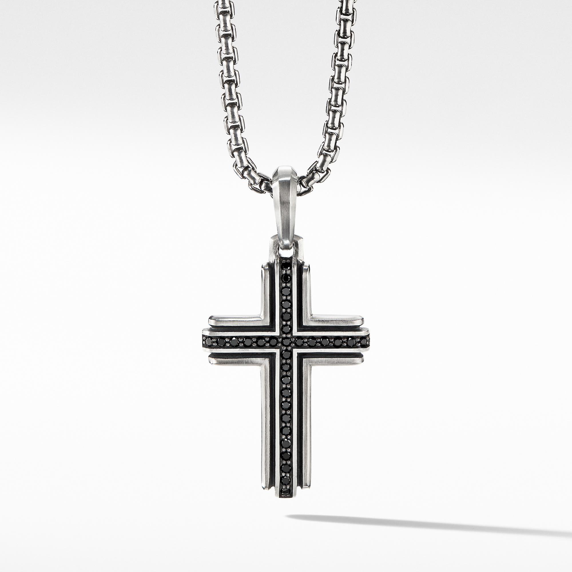 Men's David Yurman Deco Cross Pendant with Pave Black Diamonds
