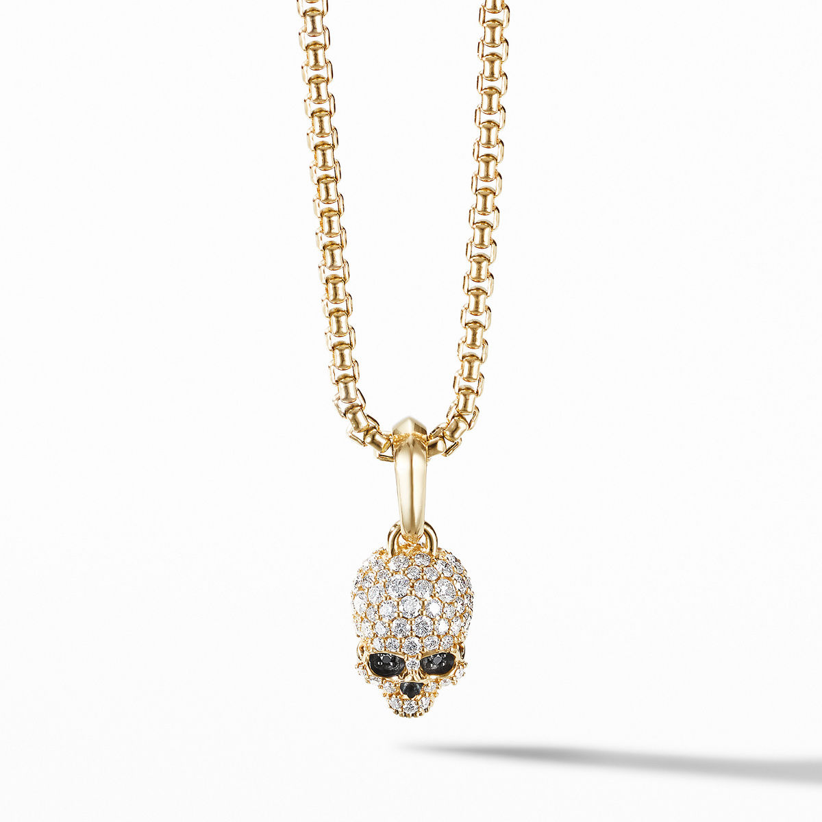 Men's David Yurman Skull Amulet with Full Pave Diamonds, Black Diamonds and 18K Yellow Gold