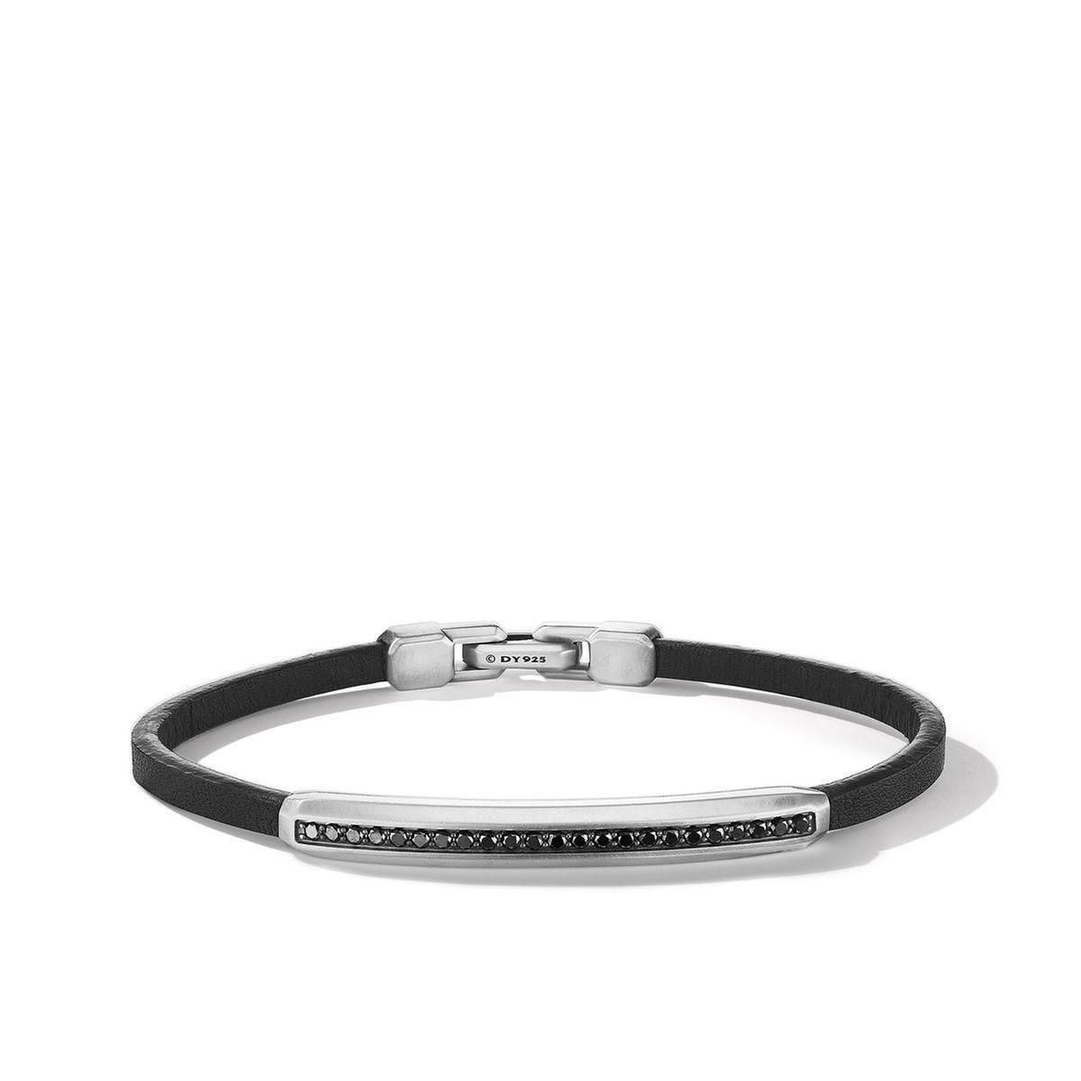 Men's David Yurman Pave Leather ID Bracelet with Black Diamonds -