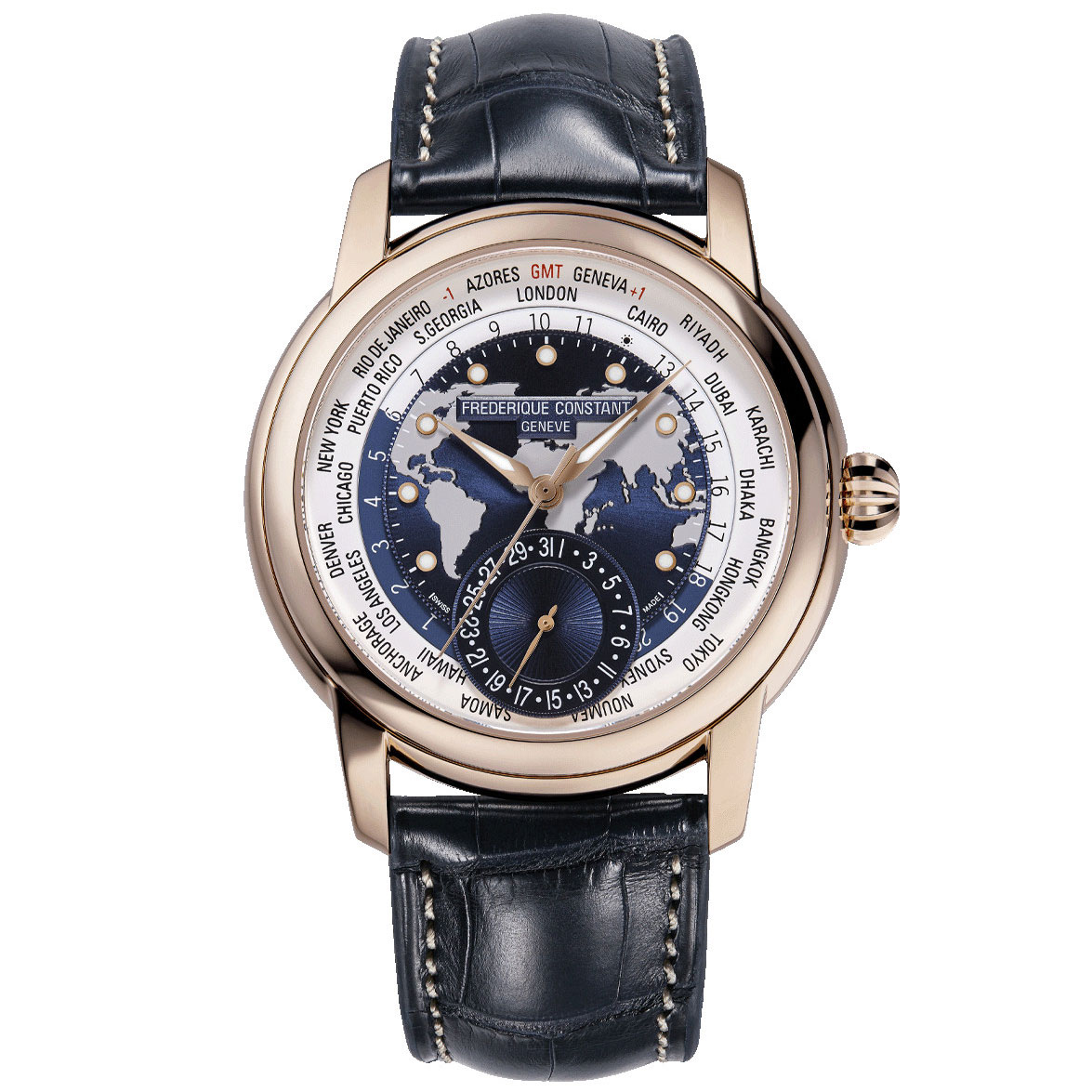 Men's  Classic Worldtimer Manufacture Limited Edition Watch | Blue Leather Strap | - Frederique Constant FC-718NWWM4H9