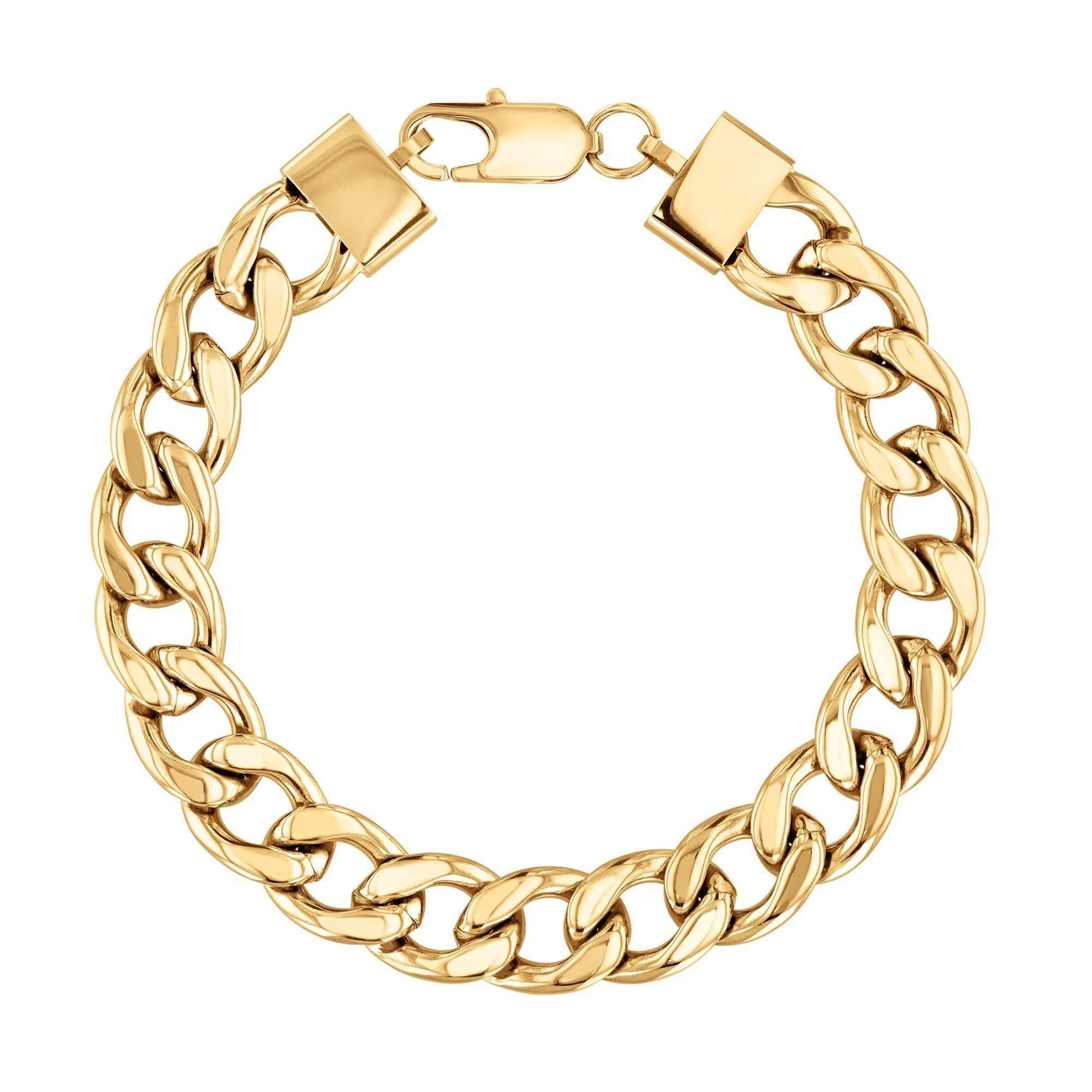 Men's Gold-Plated Stainless Steel Cuban Link Chain Bracelet, 8.5 