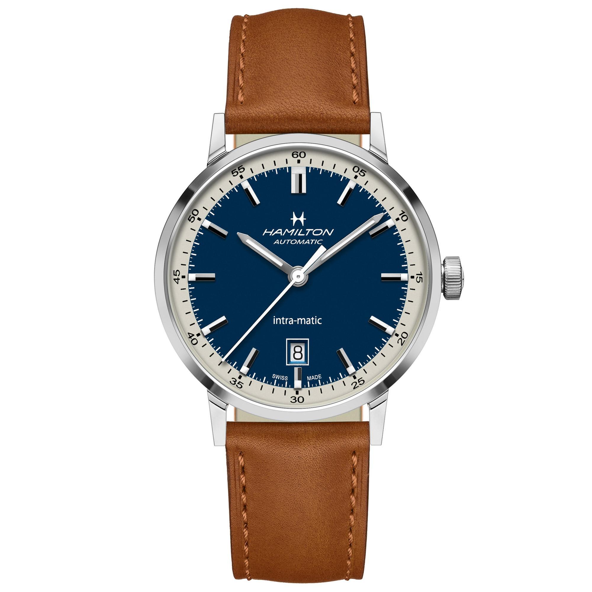 Men's  American Classic Intra-Matic Automatic Blue Dial Leather Strap Watch - Hamilton H38425540