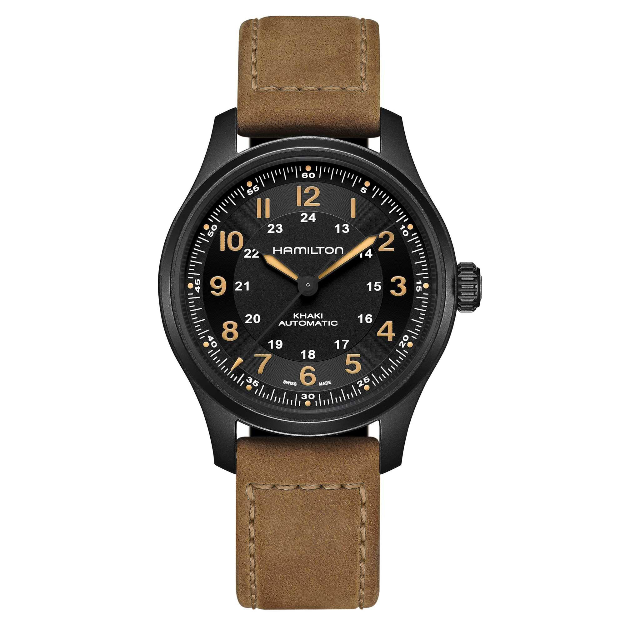Men's  Khaki Field Leather Strap Automatic Watch - Hamilton H70665533