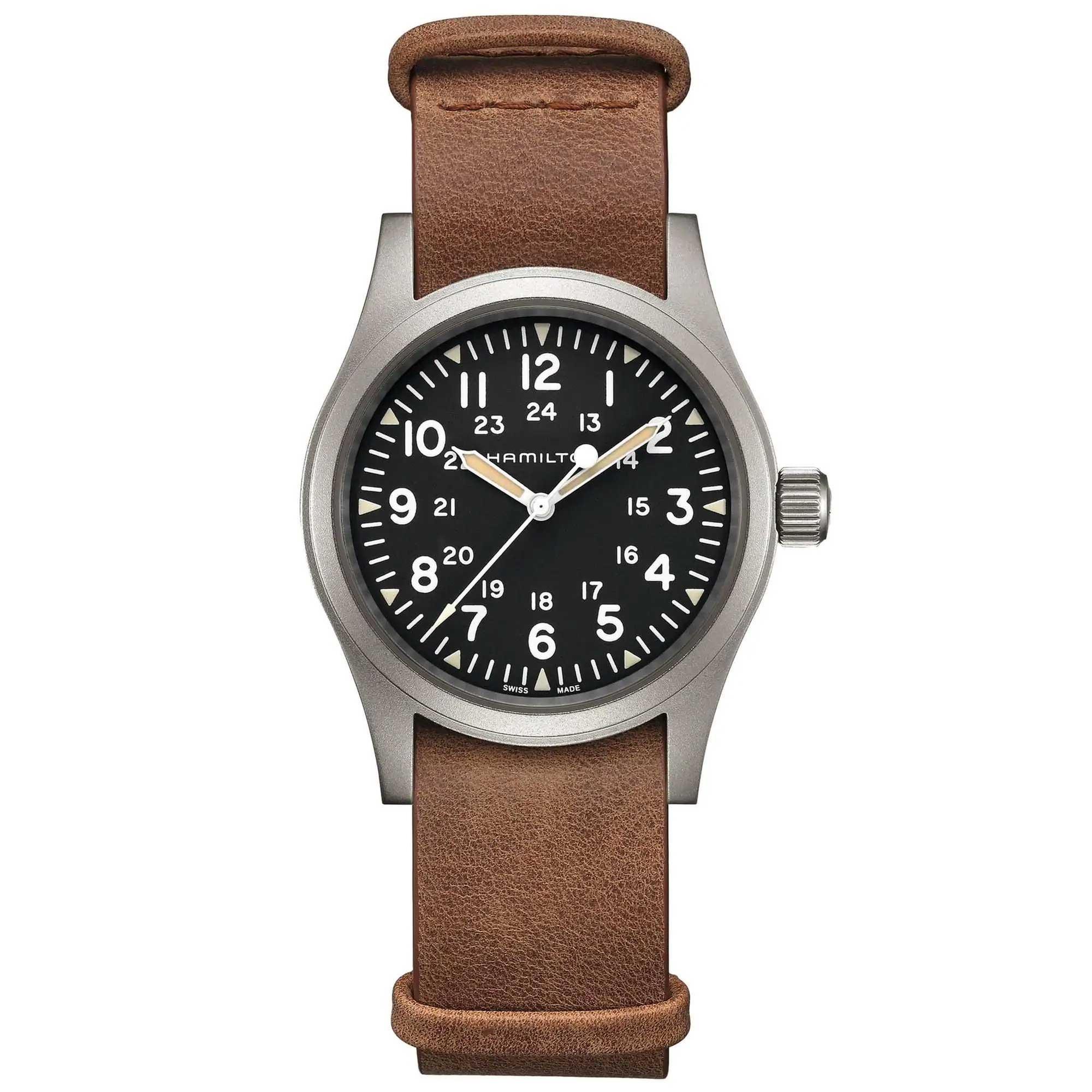 Men's  Khaki Field Mechanical Brown Leather Strap Watch - Hamilton H69439531