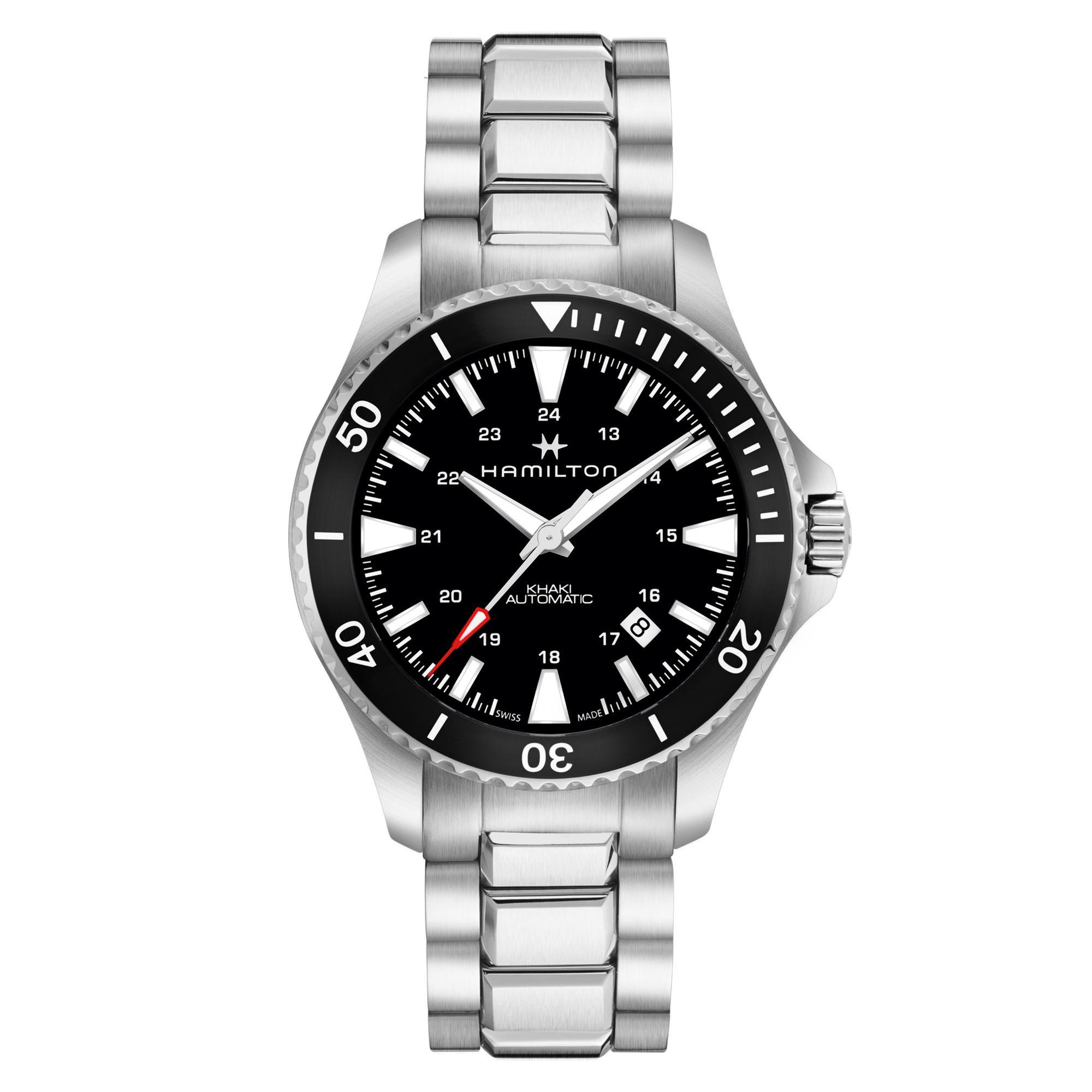 Men's  Khaki Navy Automatic Black Dial Stainless Steel Watch - Hamilton H82335131