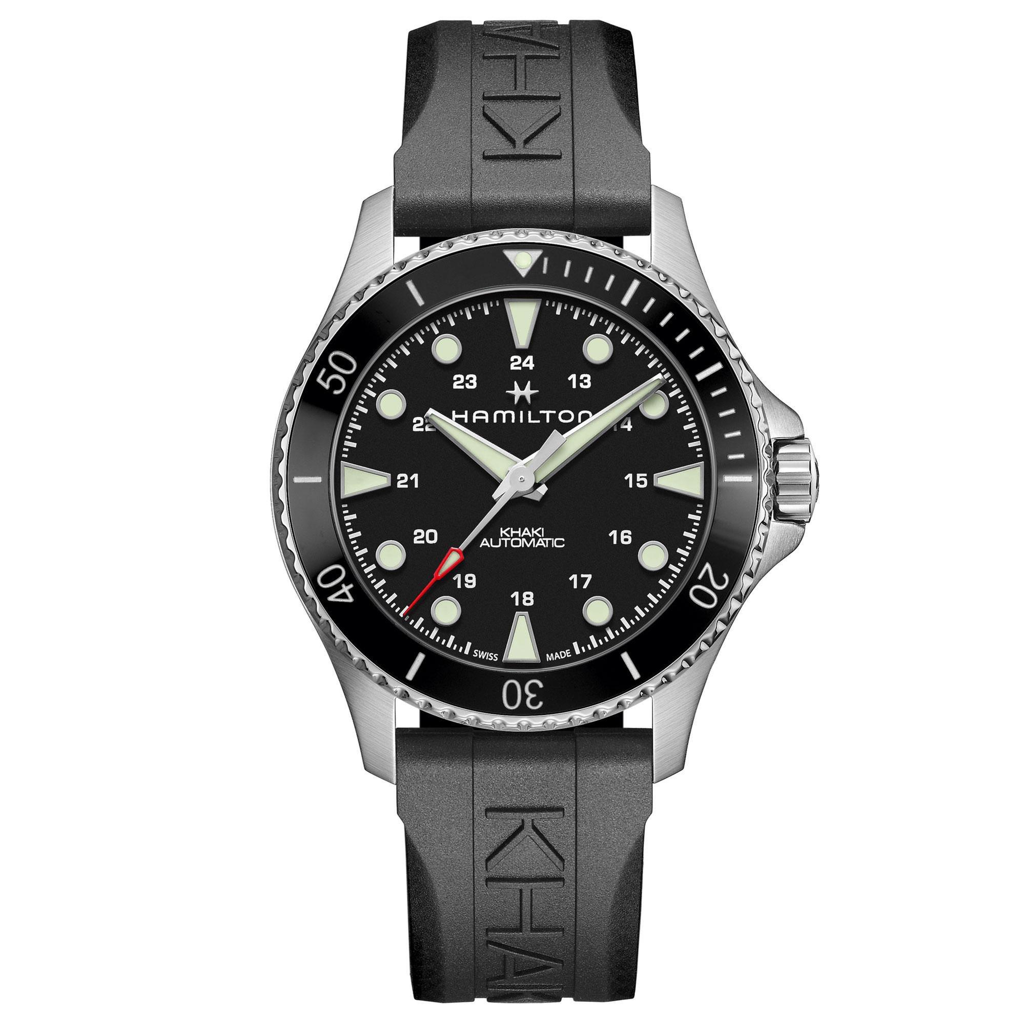 Men's  Khaki Navy Scuba Auto Black Rubber Strap Watch - Hamilton H82515330