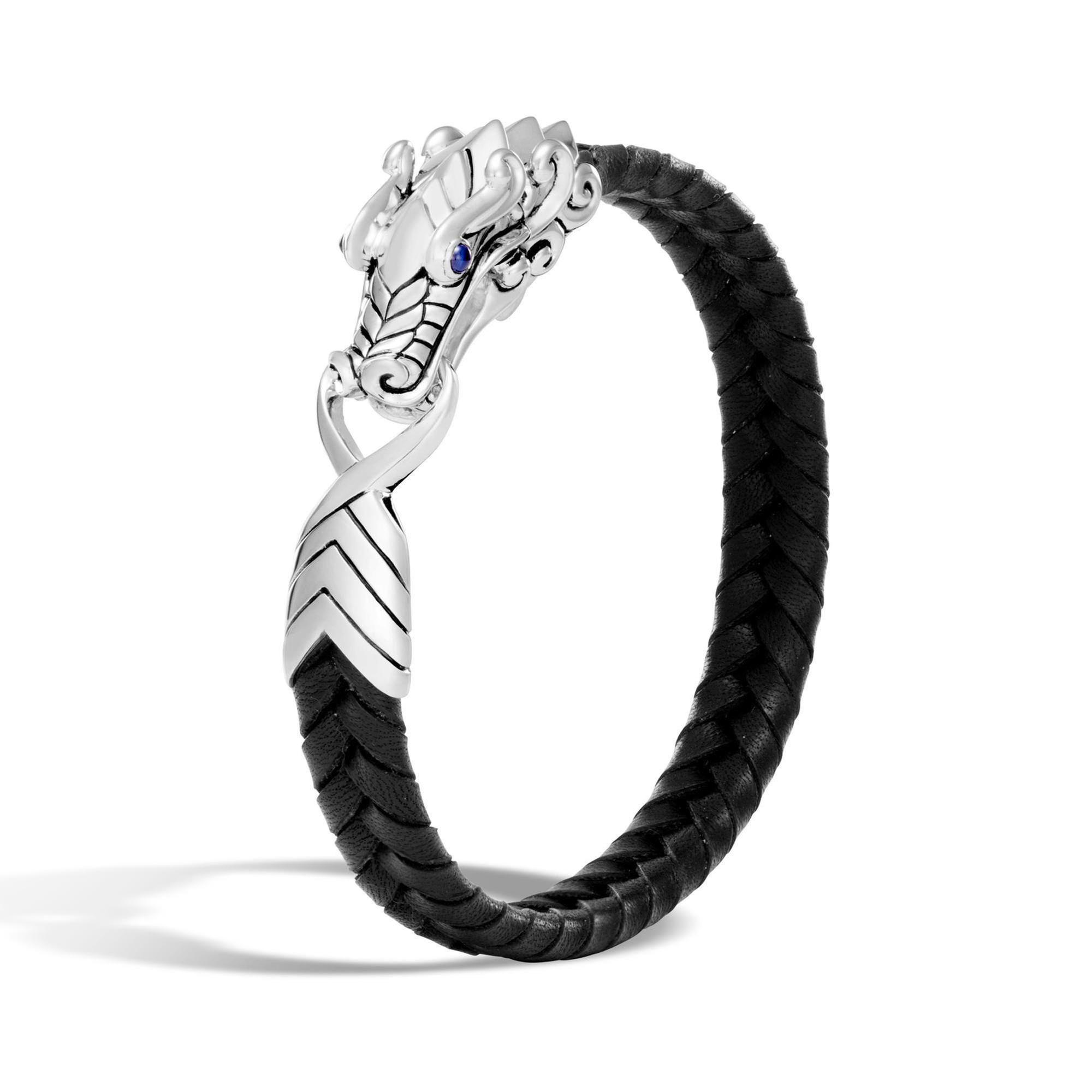 John Hardy Legends Naga 10mm Black Leather Station Bracelet - X-L