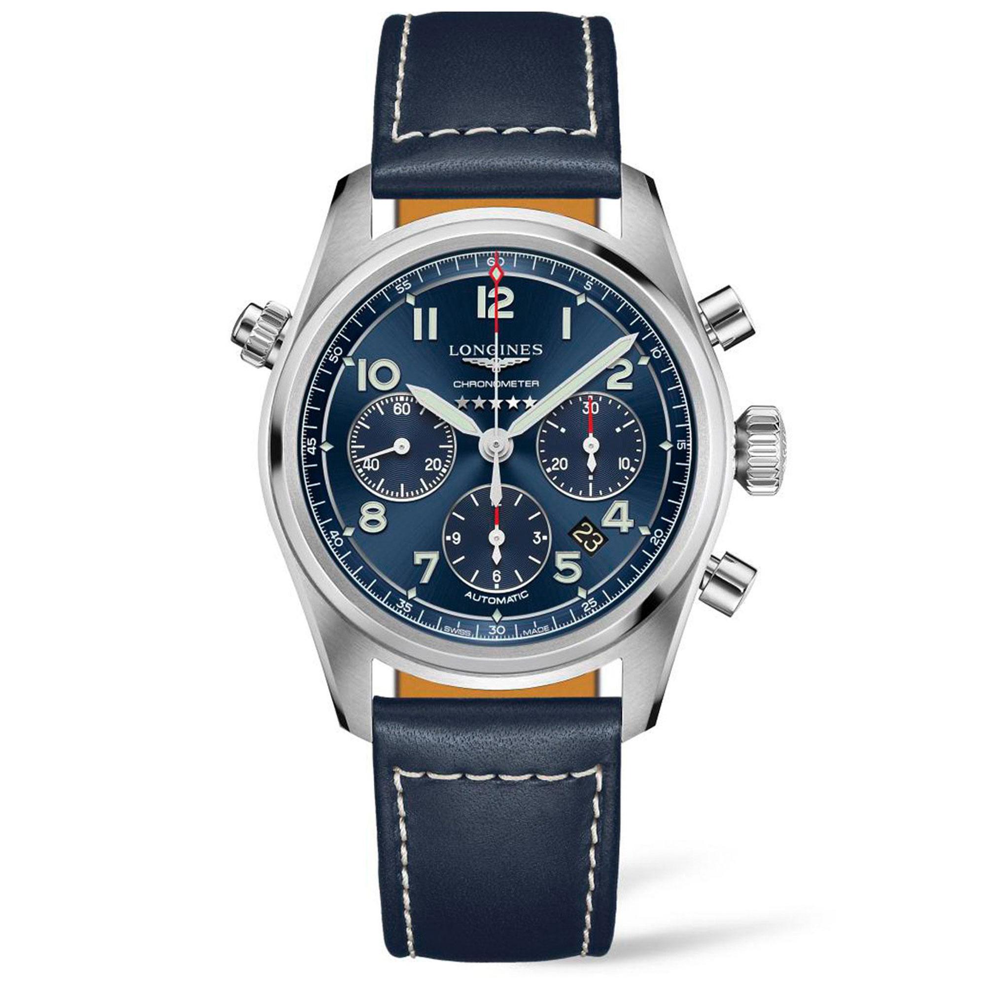 Men's Longines Spirit Automatic Chronograph Blue Leather Strap Wa