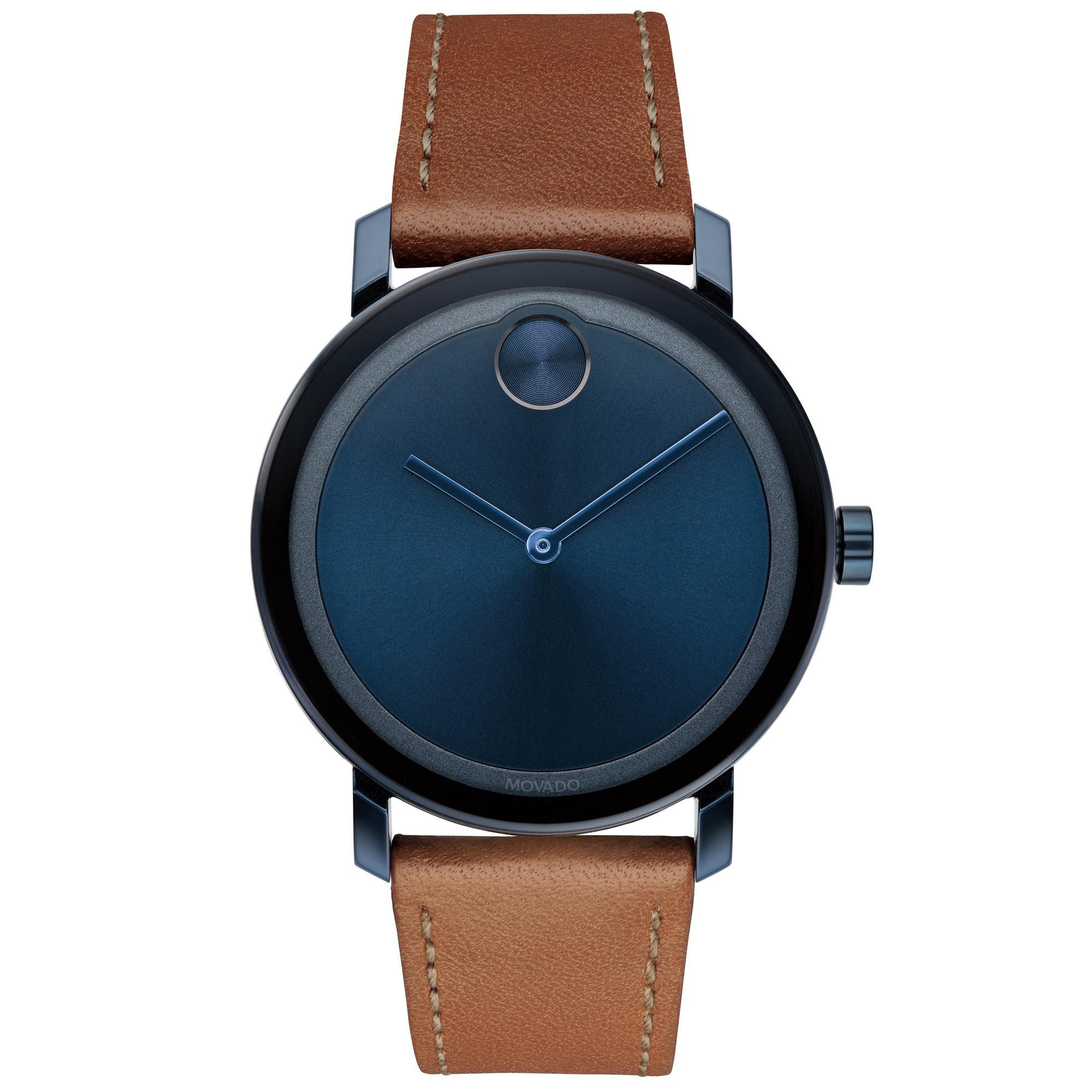 Men's  BOLD Evolution Blue Ion-Plated and Cognac Leather Strap Watch | 40mm | - Movado 3600520
