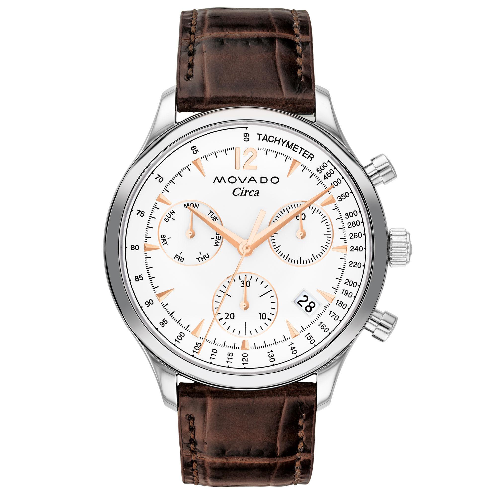 Men's  Heritage Series Circa Chronograph Brown Leather Strap Watch | 43mm | - Movado 3650108