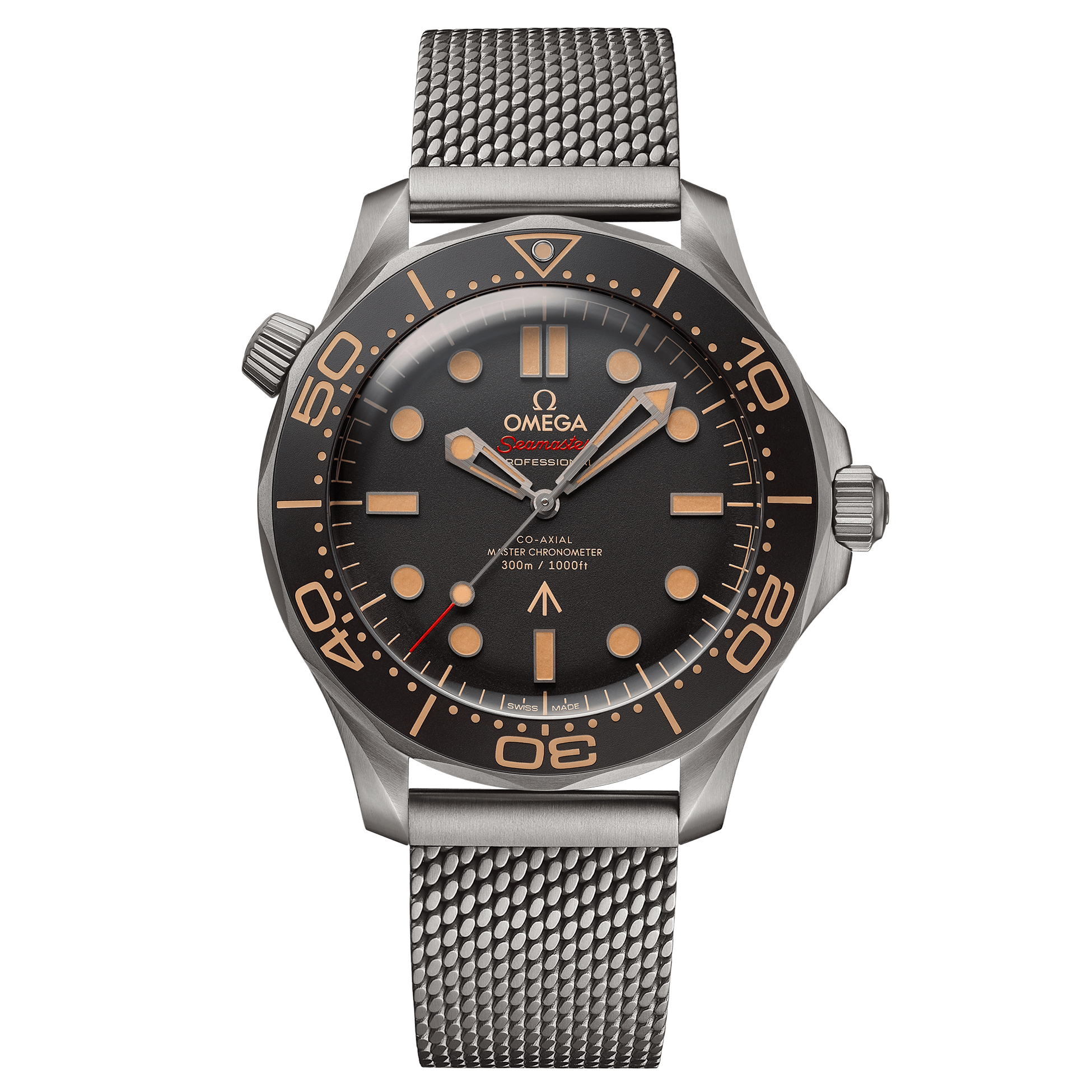 OMEGA James Bond 007 Edition Seamaster Diver 300M Co-Axial Master Chronometer Titanium Mesh Bracelet Watch | 42mm | O21090422001001