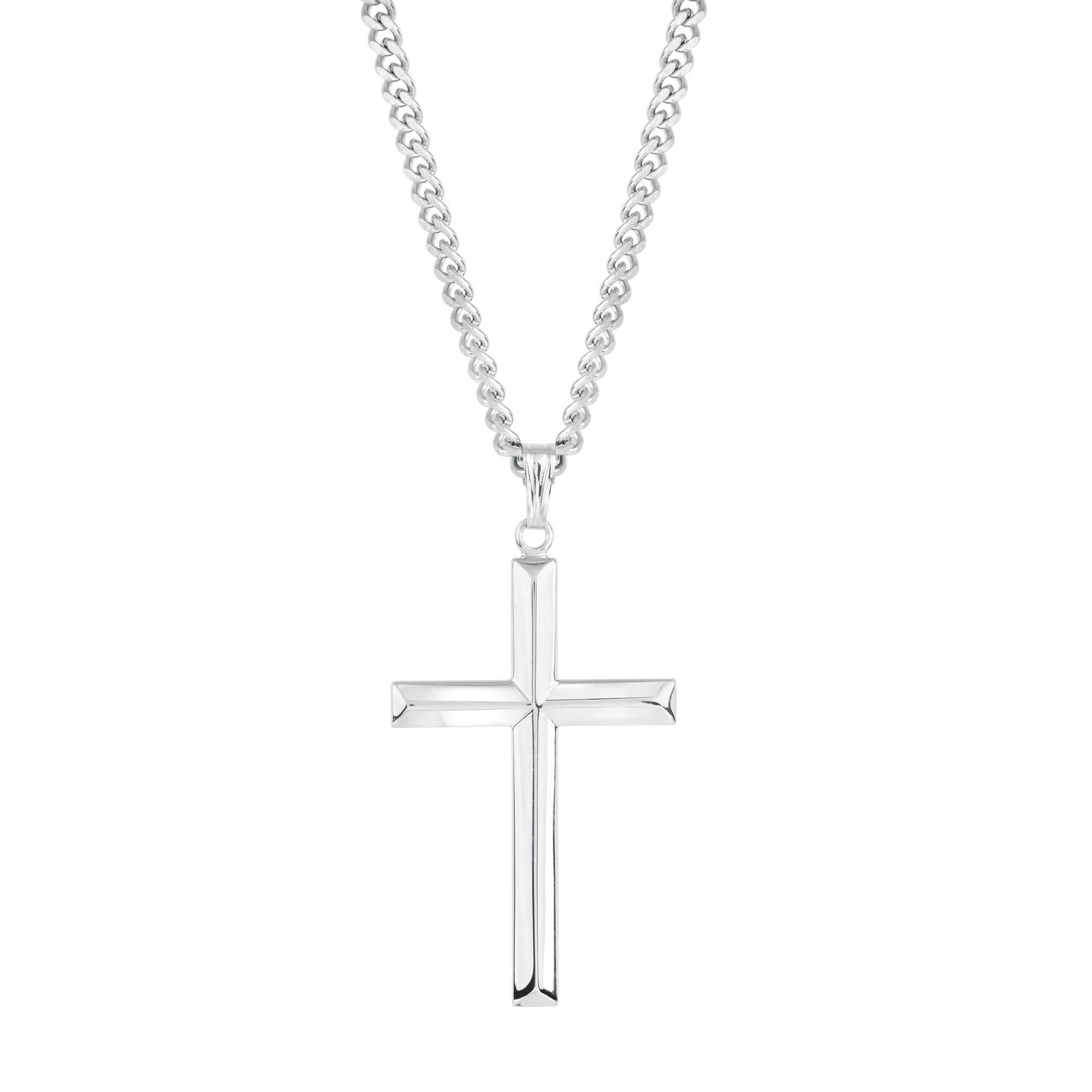 REEDS Mens Sterling Silver Beveled Edge Cross Pendant With 24-Inch Chain 100$