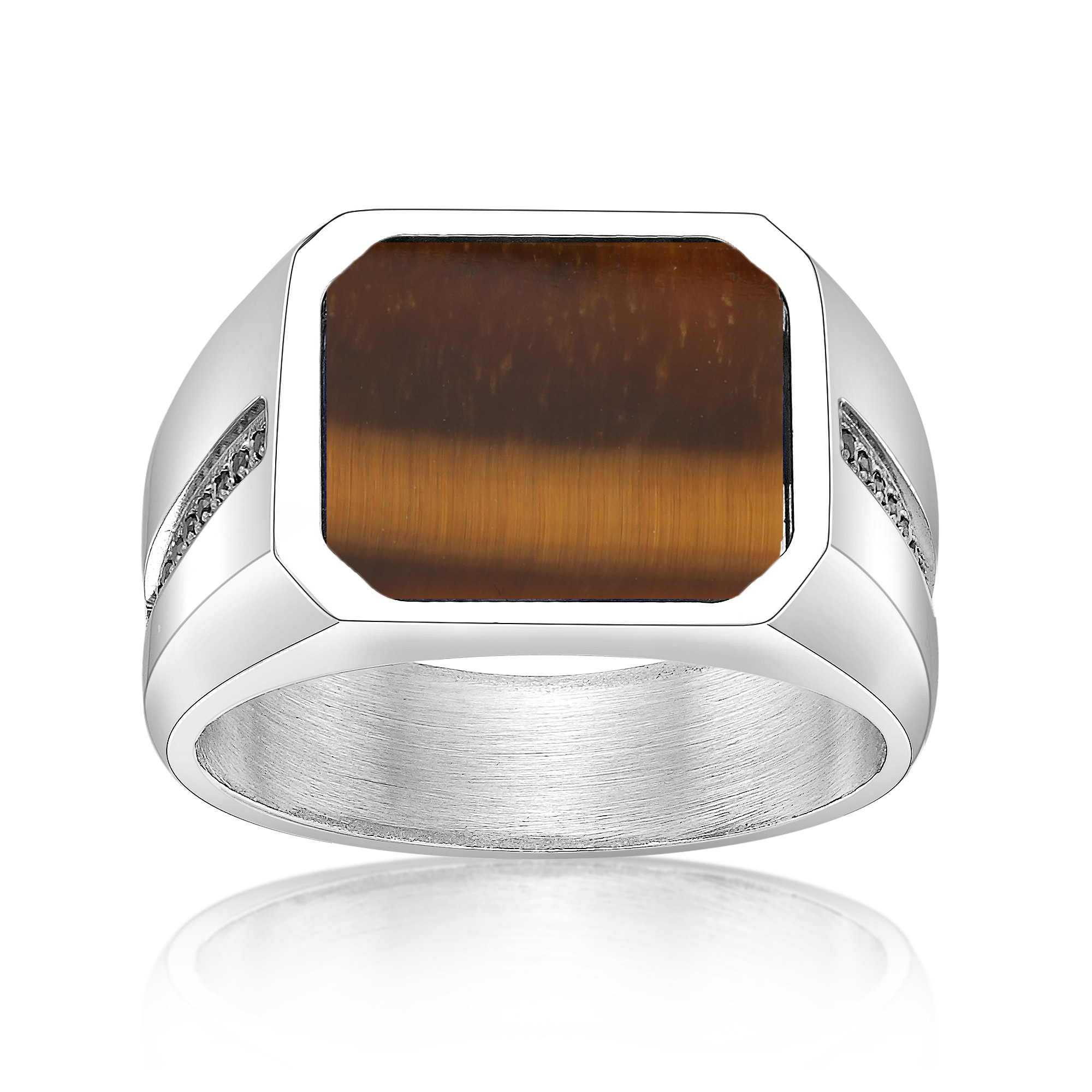 REEDS Mens Tigers Eye And Black Spinel Stainless Steel Ring - Size 11 60$