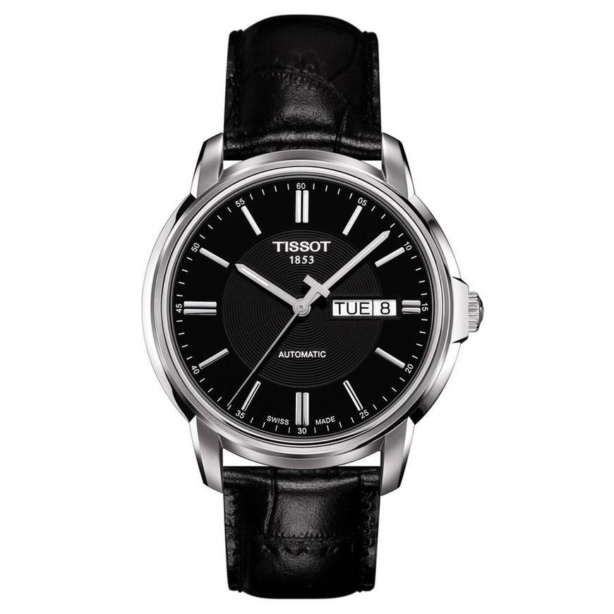 Men's  Automatics III Black Leather Strap Watch - Tissot T0654301605100