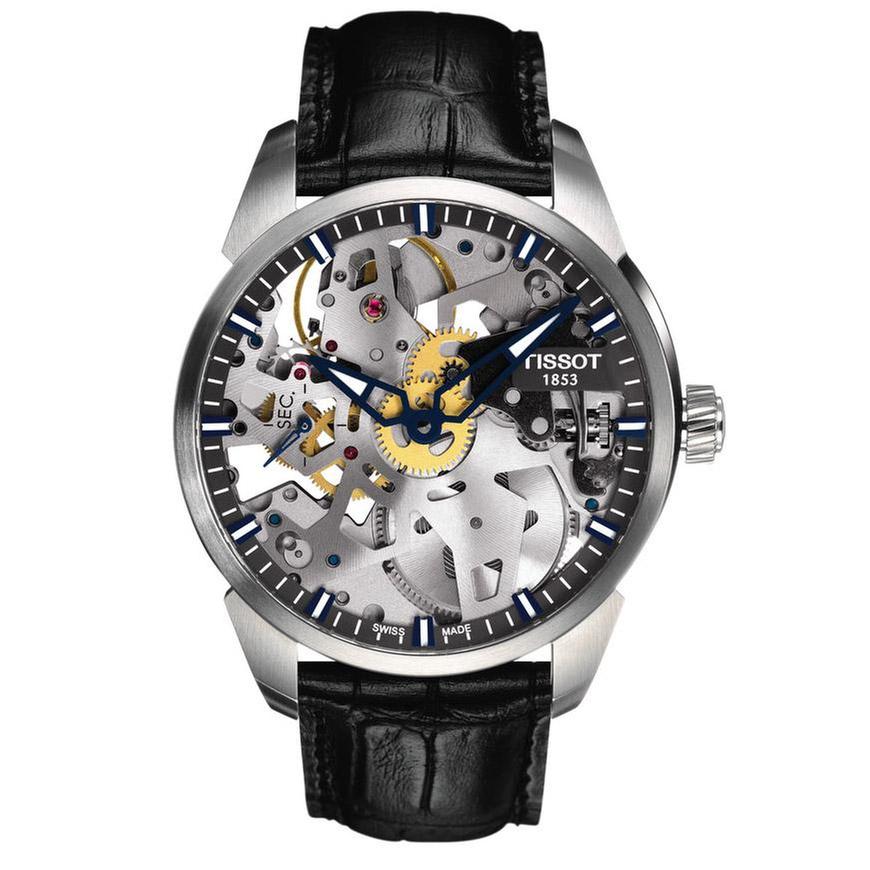 Tissot  T-Complication Squelette Mechanical Black Leather Strap Watch 43mm - T0704051641100