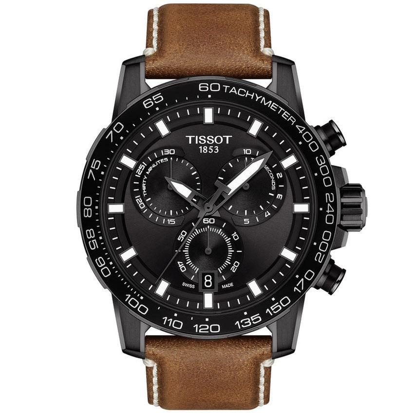 T-Sport Supersport Chrono Black Dial and Brown Leather Strap Watch | 45.5mm | - Tissot T1256173605101