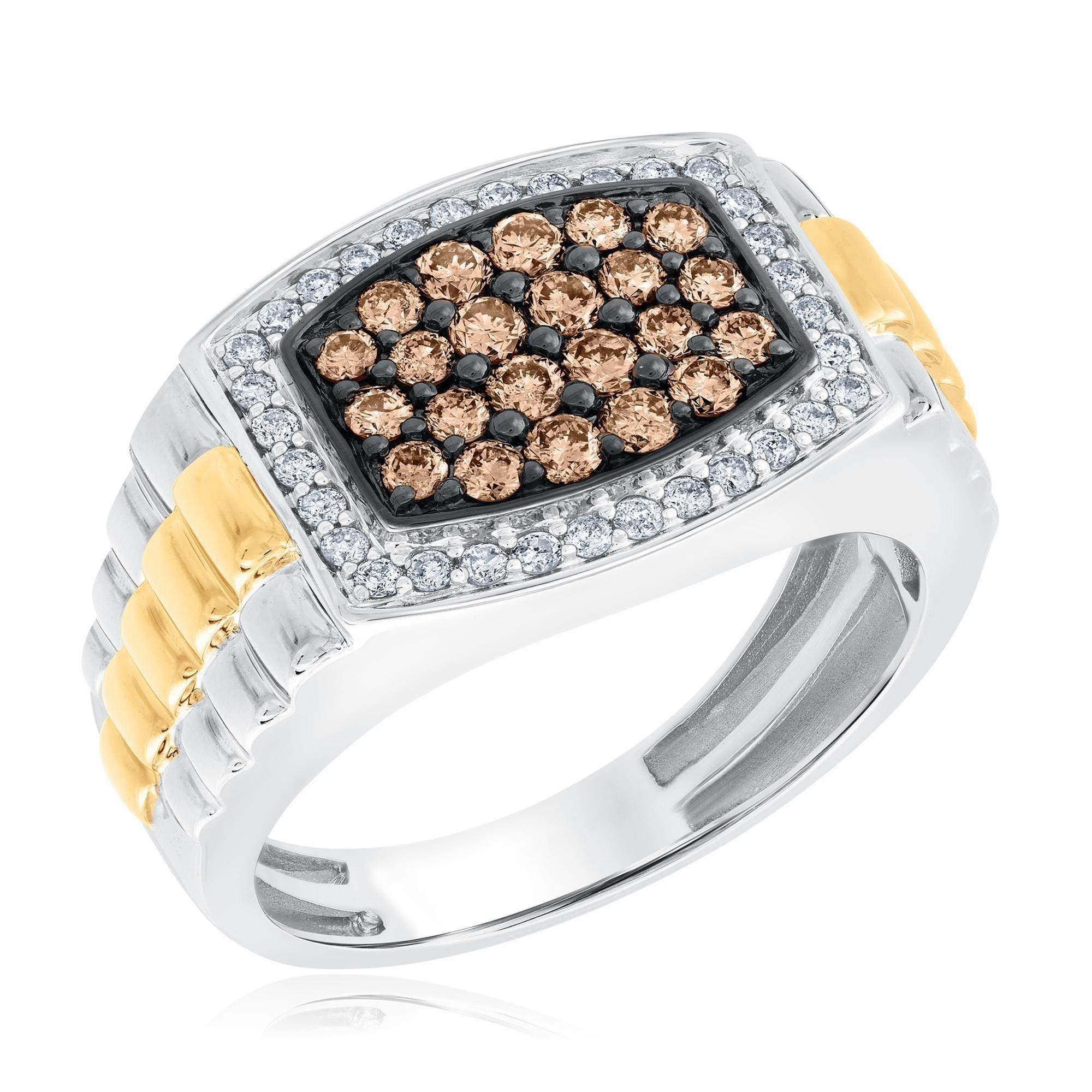 1ctw Champagne Diamond and Diamond Two Tone Ring Men s