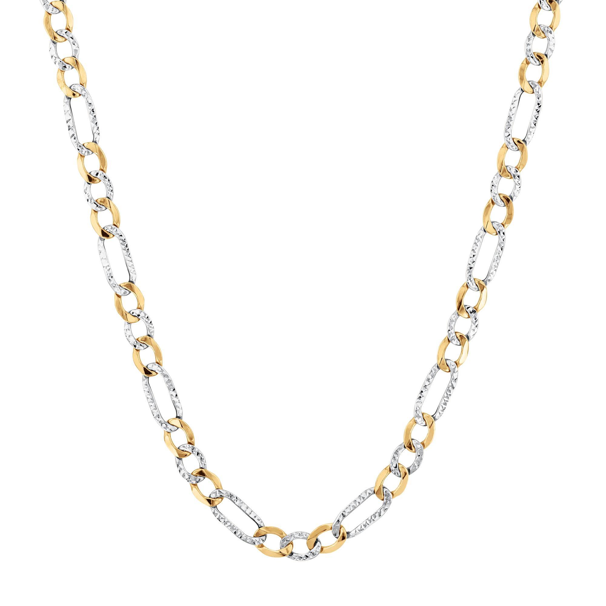 Men's Two-Tone Diamond-Cut Pave Figaro Chain Necklace 7mm, 22 Inc