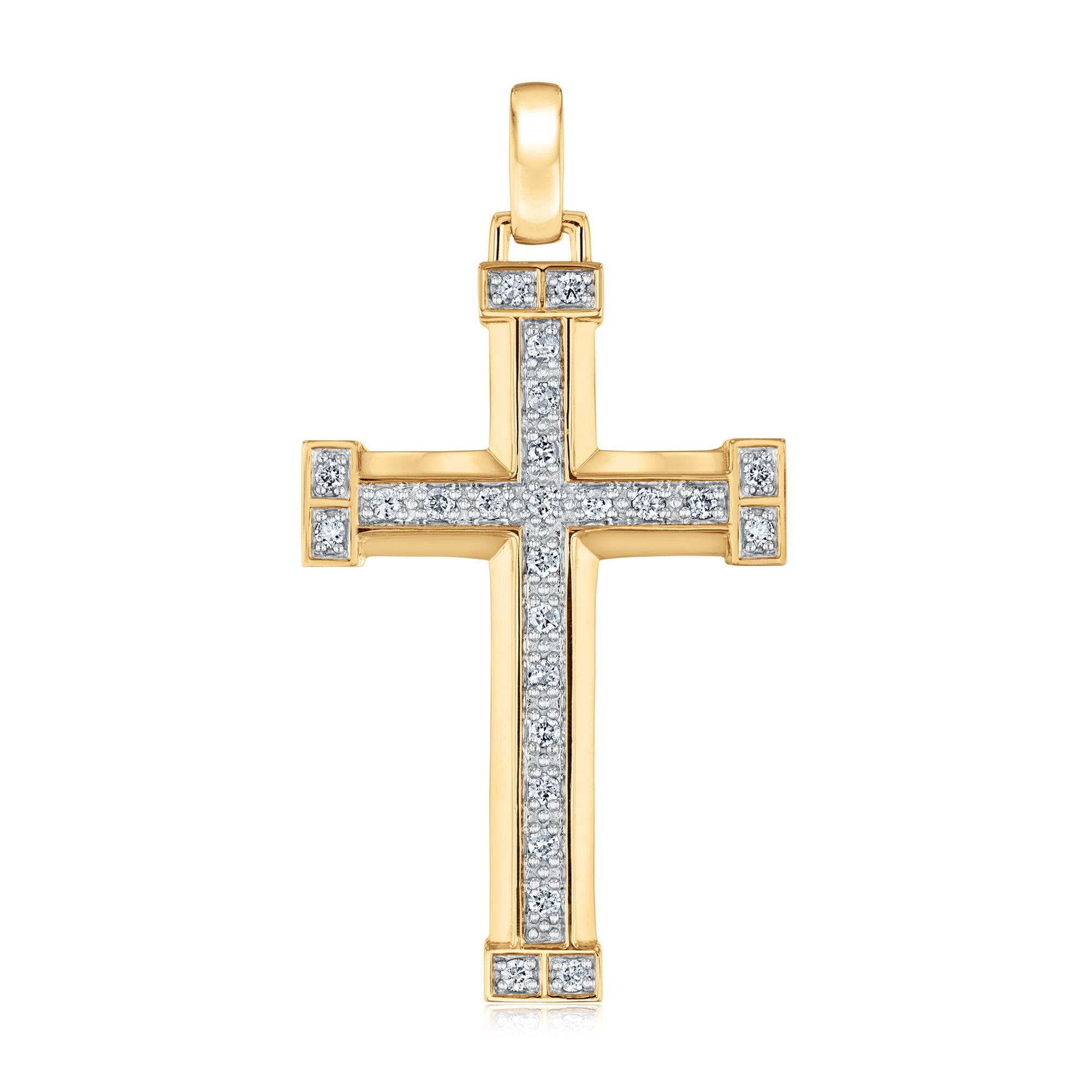 Men's Yellow Gold Diamond Cross Pendant 3/8ctw