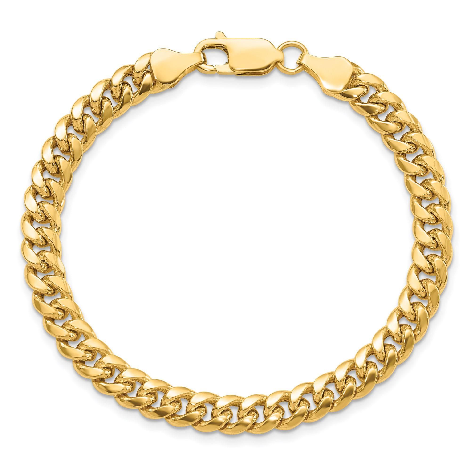 Men's Yellow Gold Semi-Solid Miami Cuban Chain Bracelet 6mm, 8 In