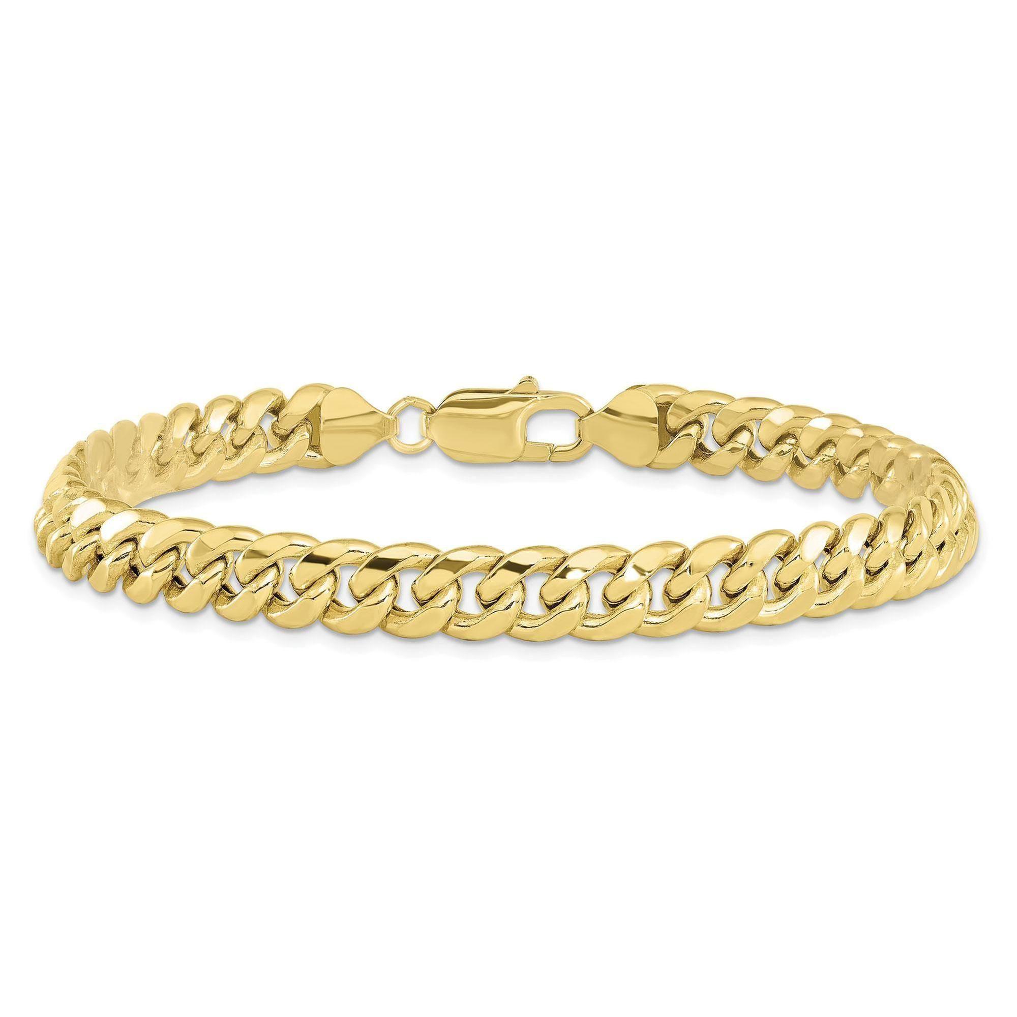 Men's Yellow Gold Semi-Solid Miami Cuban Chain Bracelet 7.5mm, 8 