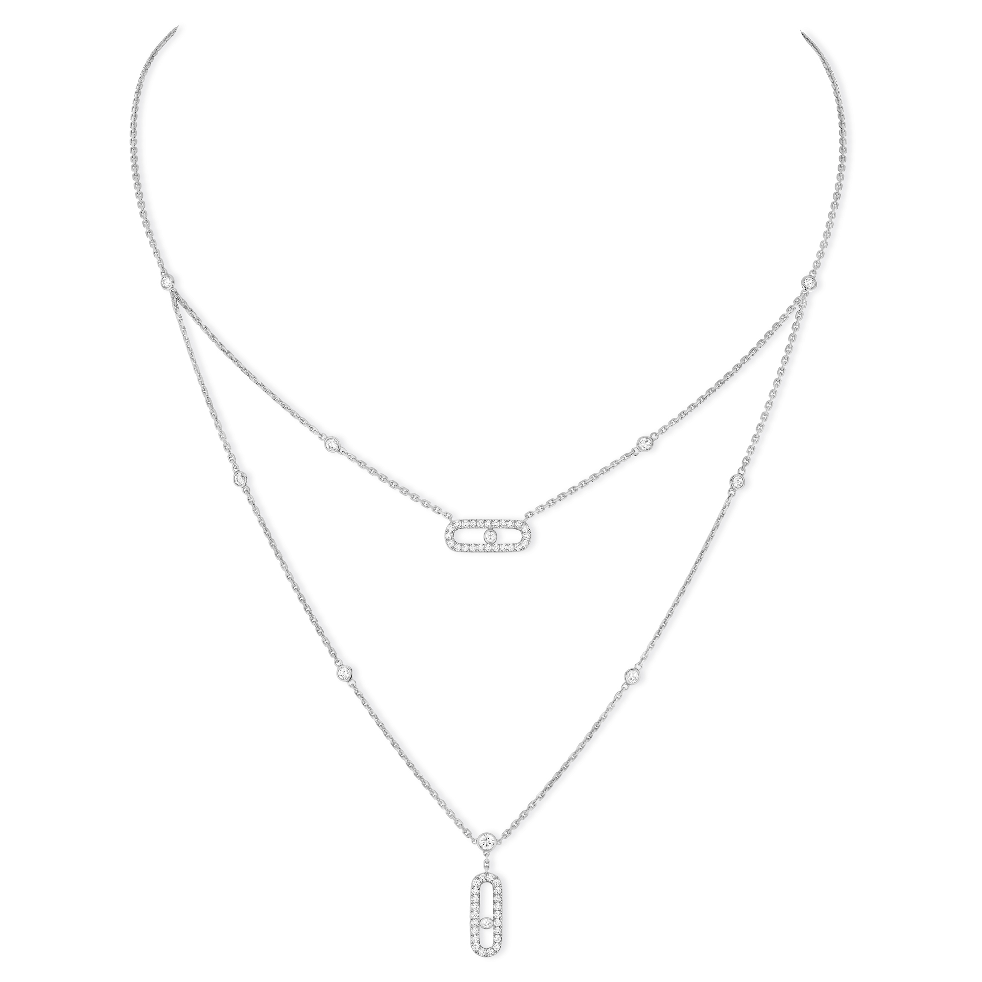 Messika Move Uno 2 Rows 1/2ctw Diamond Pave White Gold Layered Necklace
