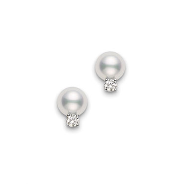 MIKIMOTO 7mm Akoya Cultured Pearl and Diamond Stud Earrings