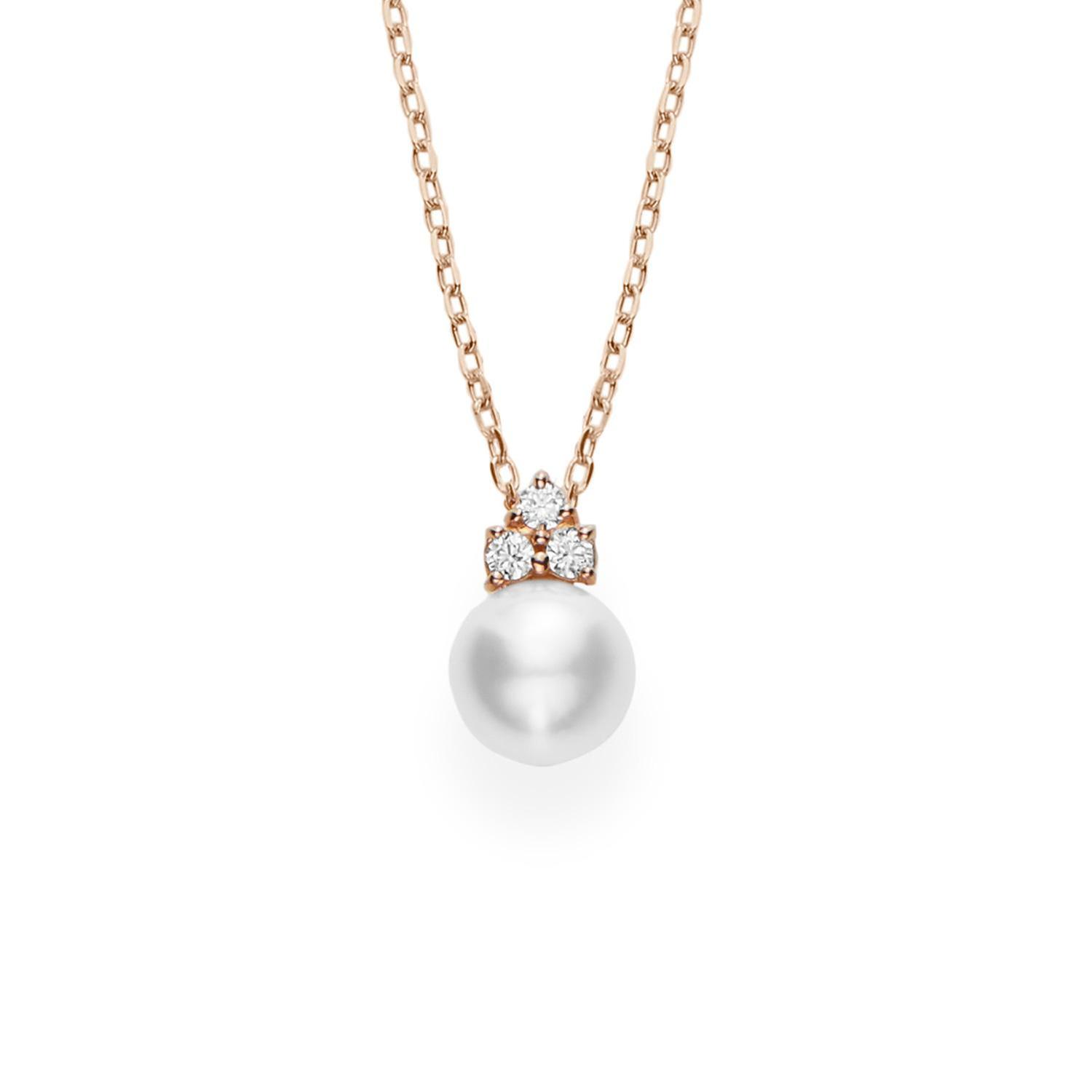 MIKIMOTO Akoya Cultured Pearl and Diamond Rose Gold Pendant 1/15c