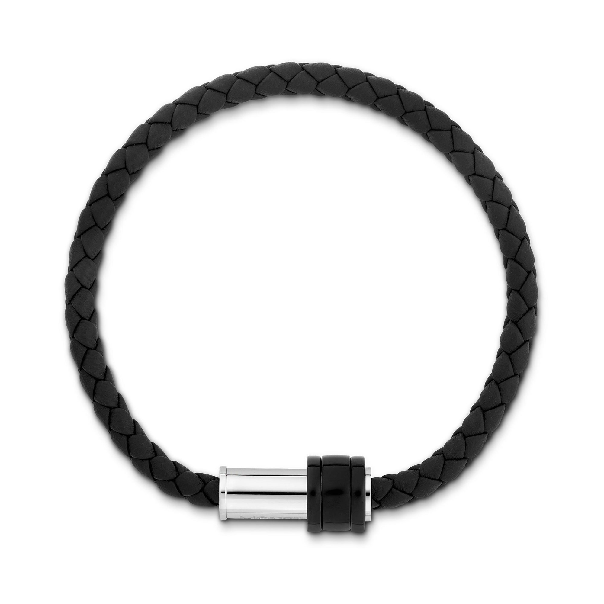 Montblanc Steel and Black Leather Bracelet