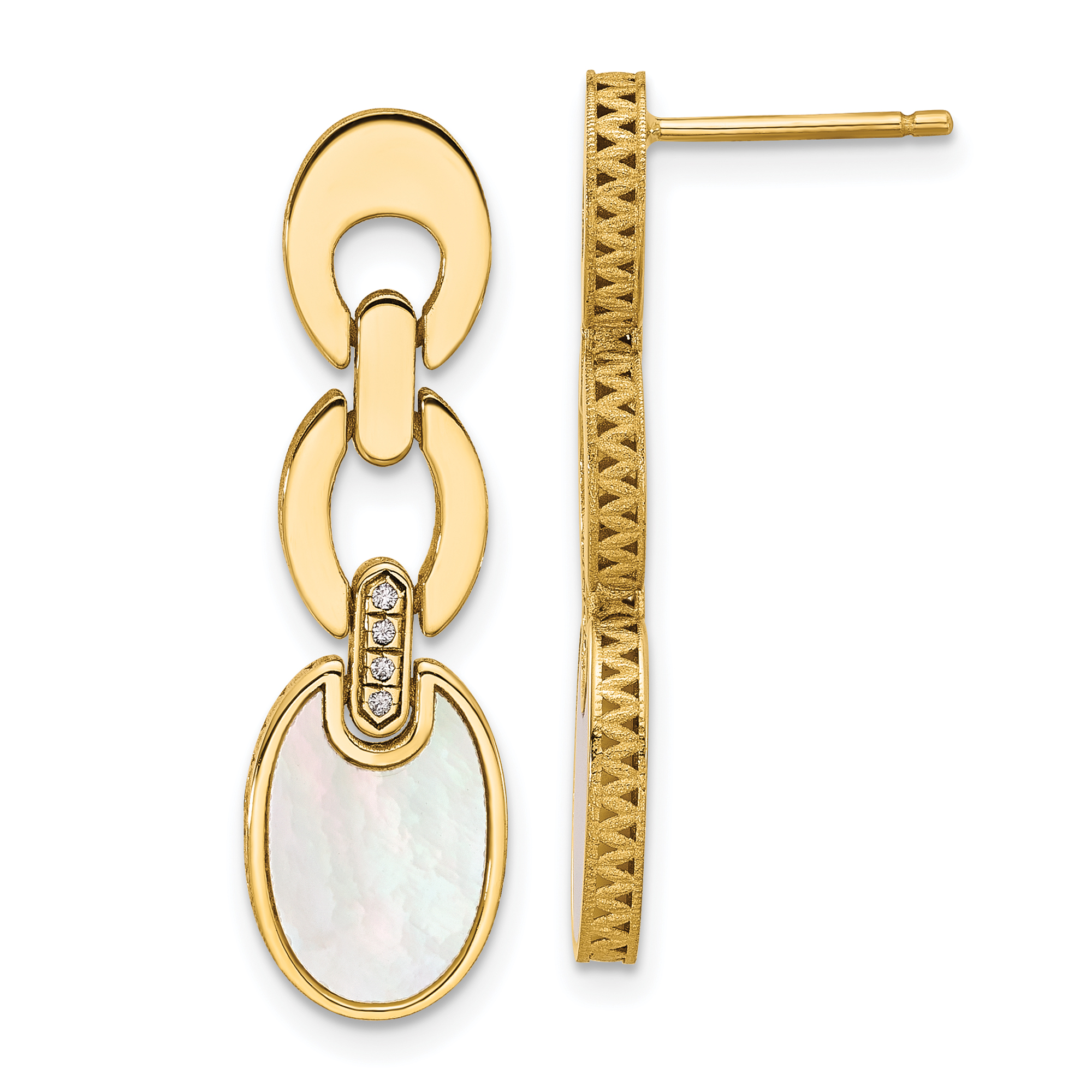 REEDS MotherOfPearl And 120ctw Diamond Yellow Gold Drop Earrings
