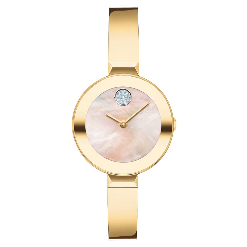 BOLD Crystal Accent and Pale Gold Ionic-Plated Bangle Bracelet Watch | 28mm | - Movado 3600938