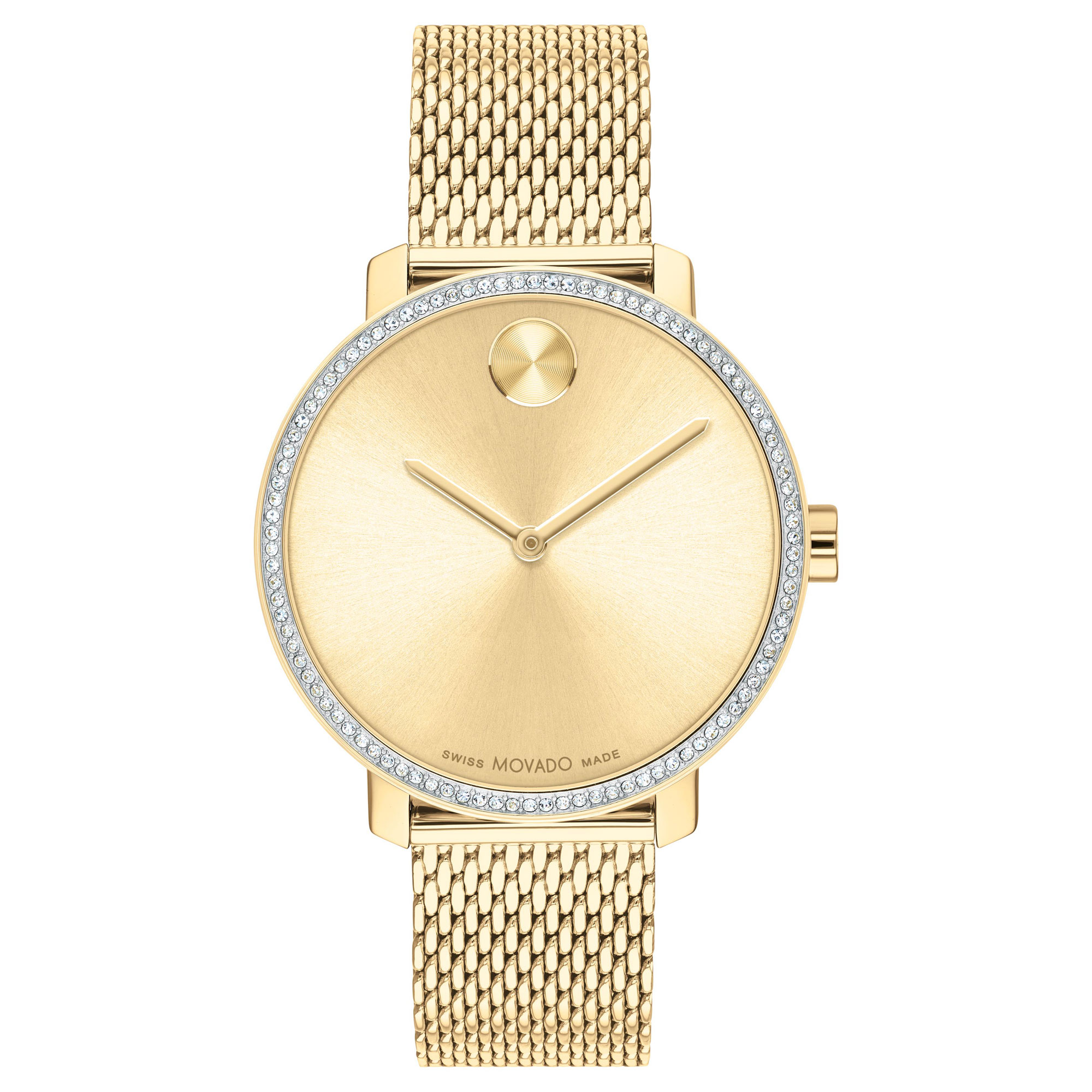 BOLD Shimmer Crystal Bezel and Pale Gold Ionic-Plated Mesh Bracelet Watch | 34mm | - Movado 3600841