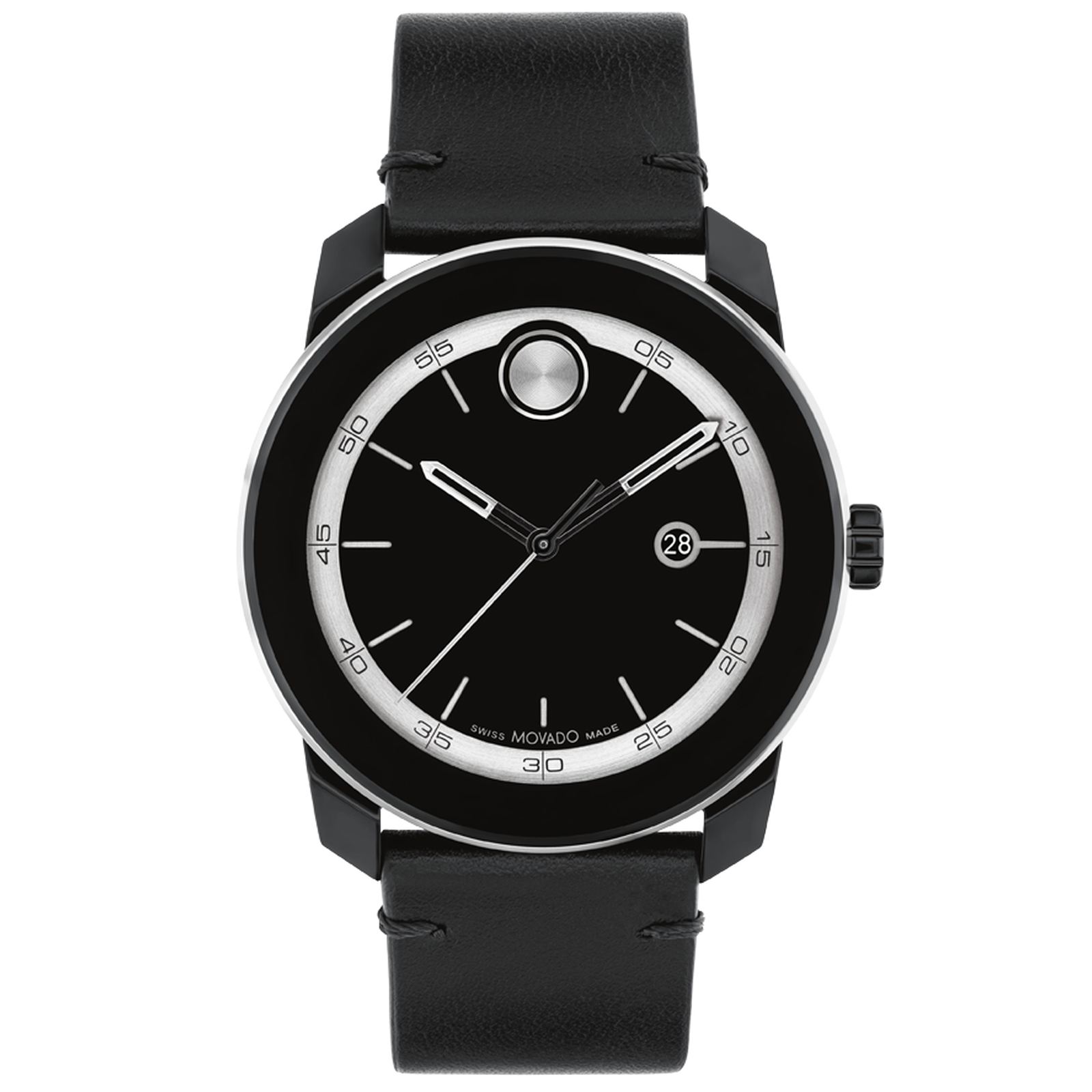 BOLD TR90 Black Dial Black Leather Strap Watch 42mm - Movado 3601154