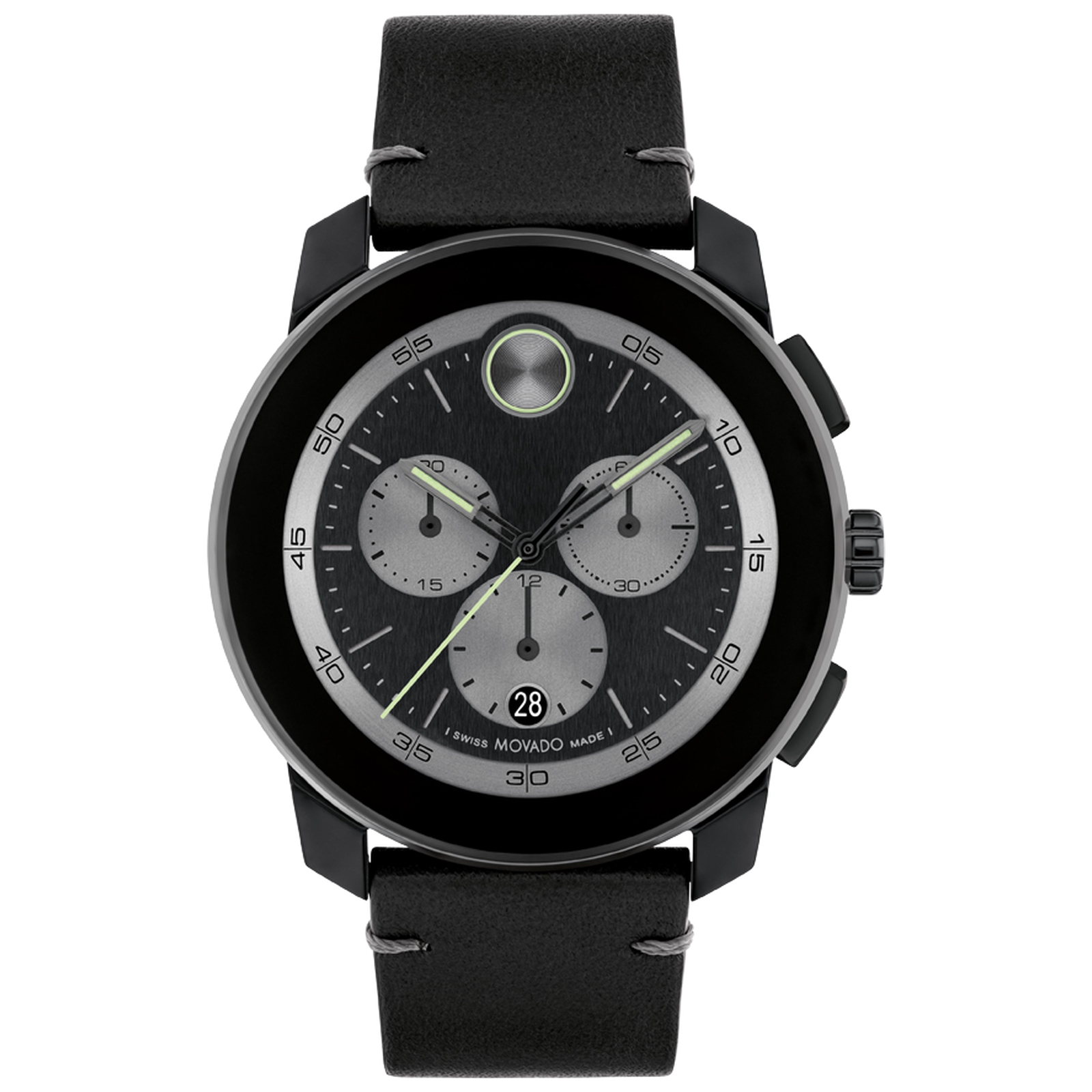 BOLD TR90 Chronograph Black Dial Black Leather Strap Watch 43.5mm - Movado 3601092