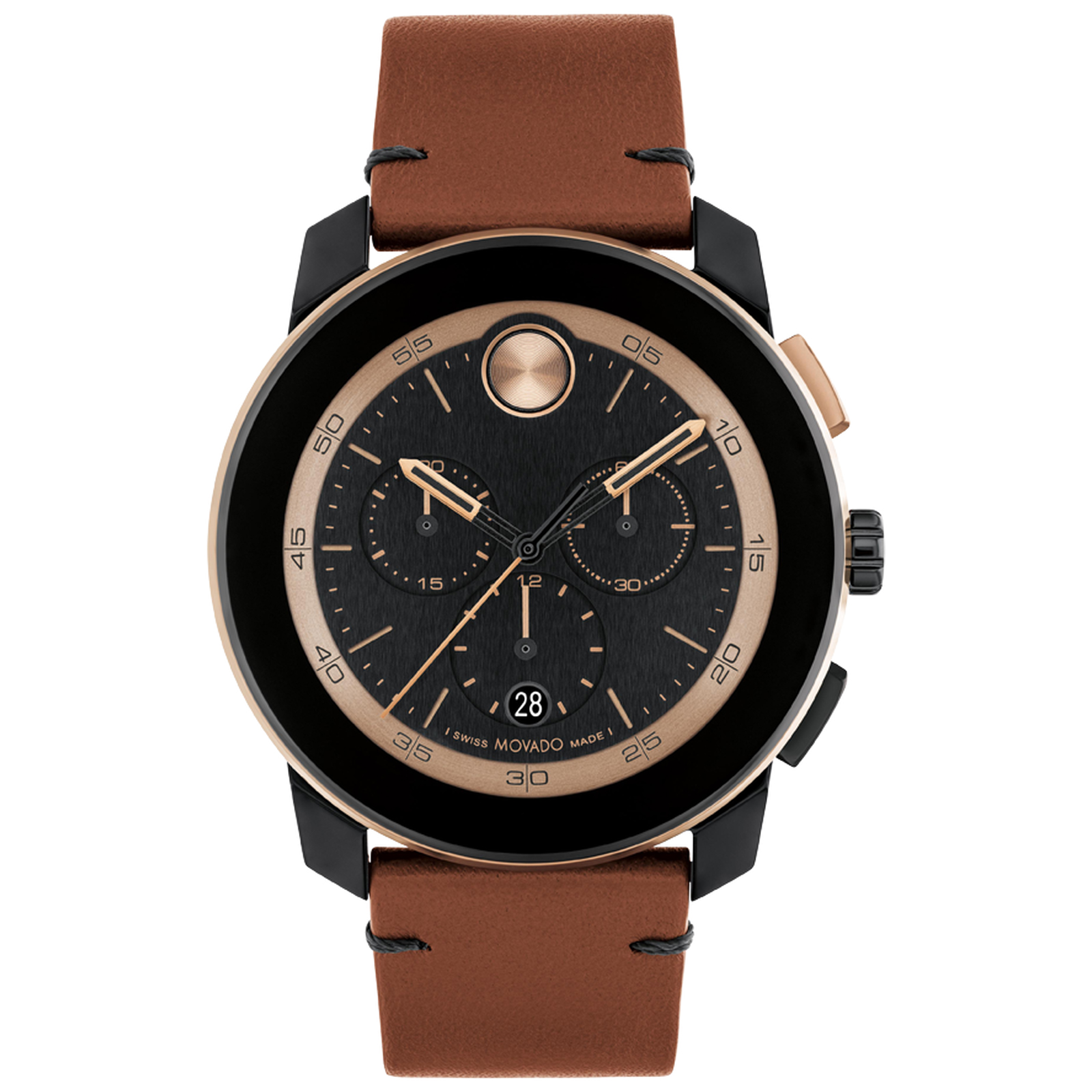 BOLD TR90 Chronograph Black Dial Brown Leather Strap Watch 43.5mm - Movado 3601115